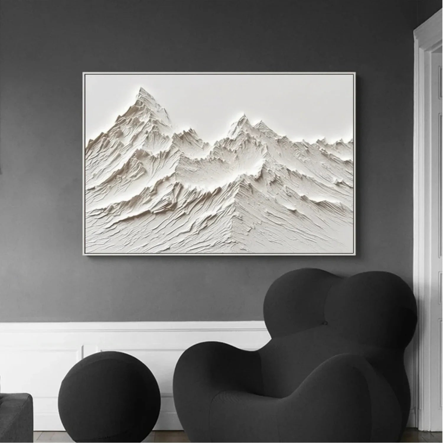 White Minimalistic Mountain Textured Art #MD205