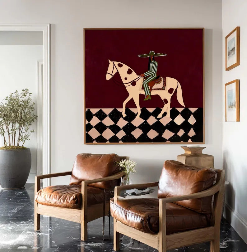 Modern Boho Cowboy Horse Art Print #MD226