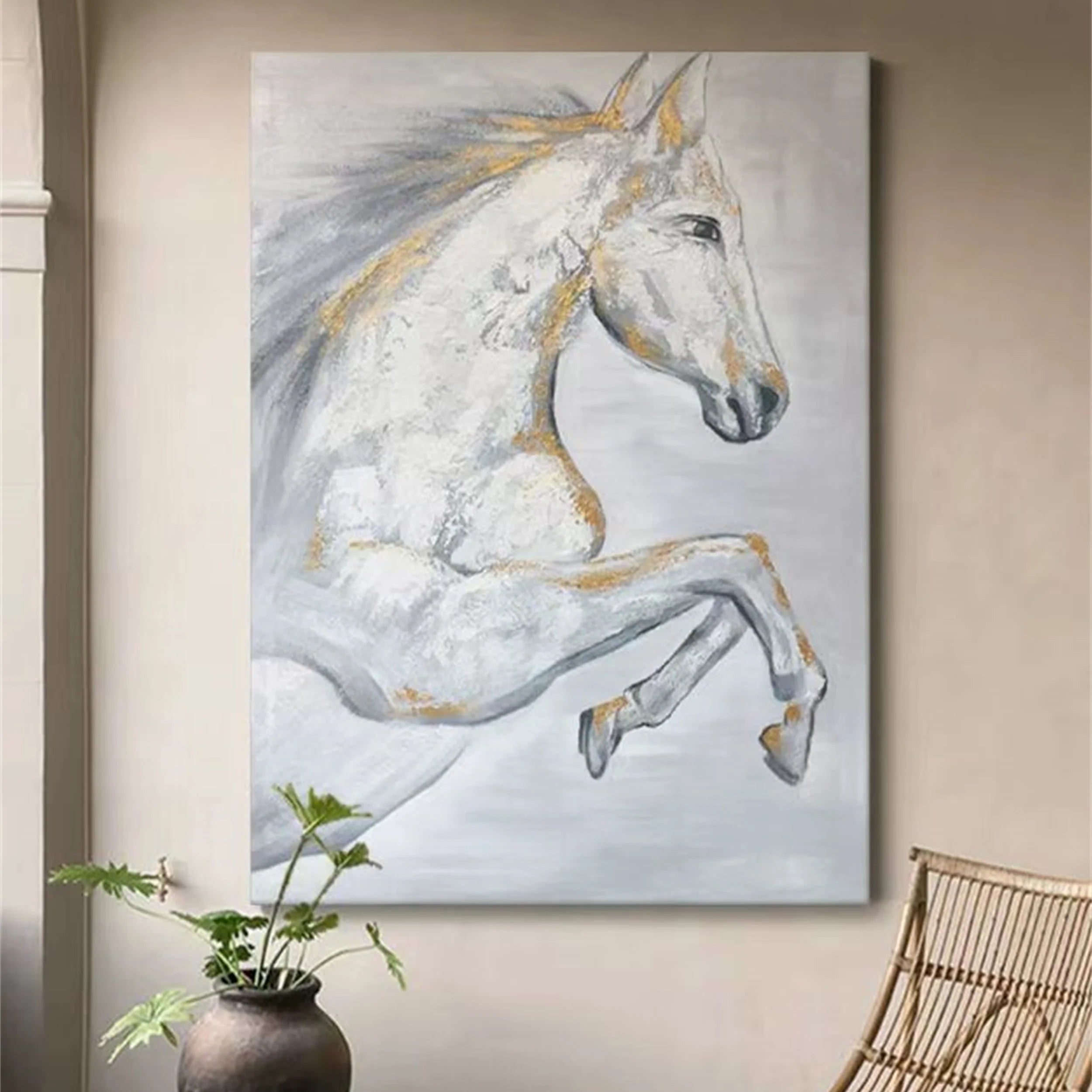 White Horse Abstract Animal Wall Art #AM011