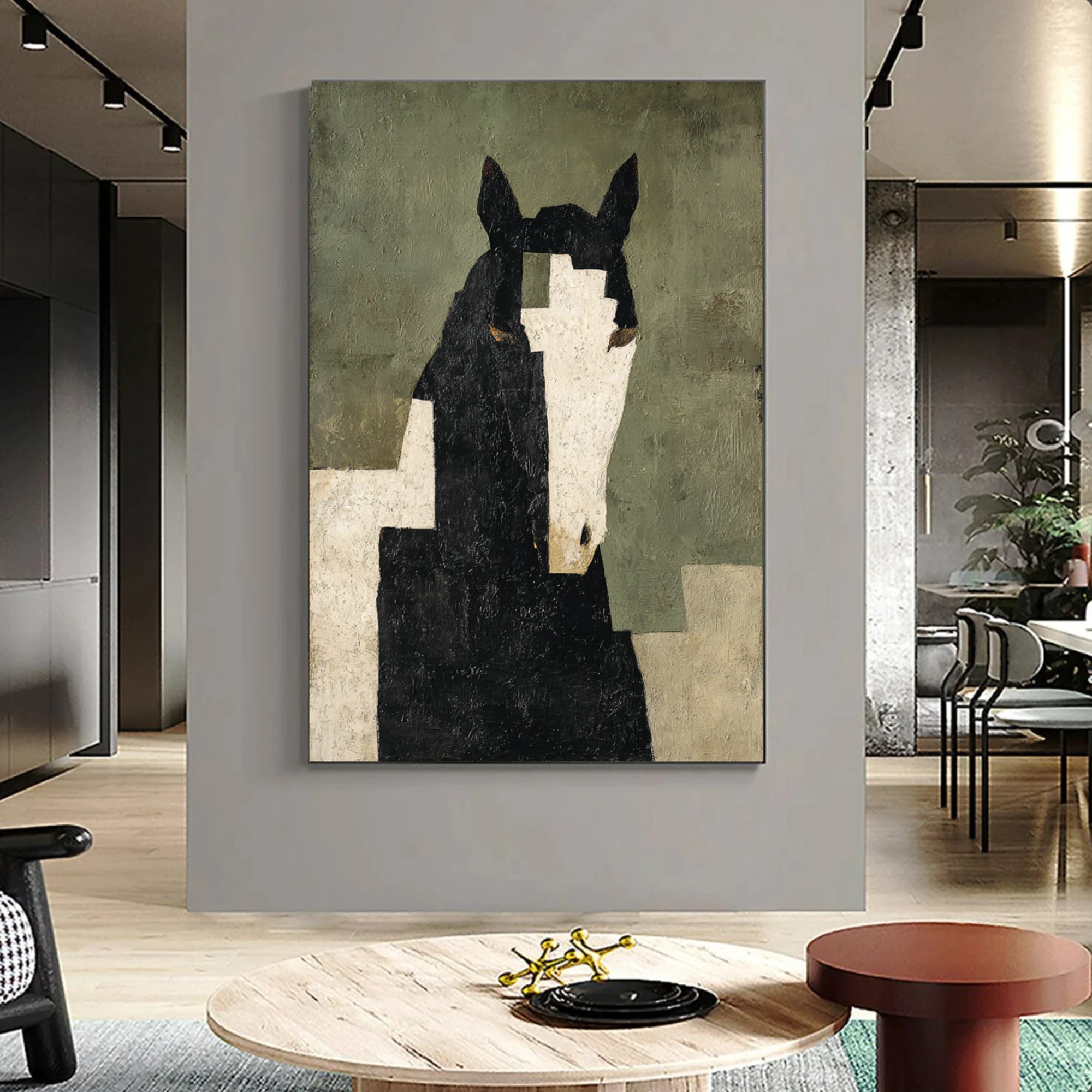 Abstract Horse Oil Painting, Hand-Painted Wabi-Sabi Wall Art #WA538