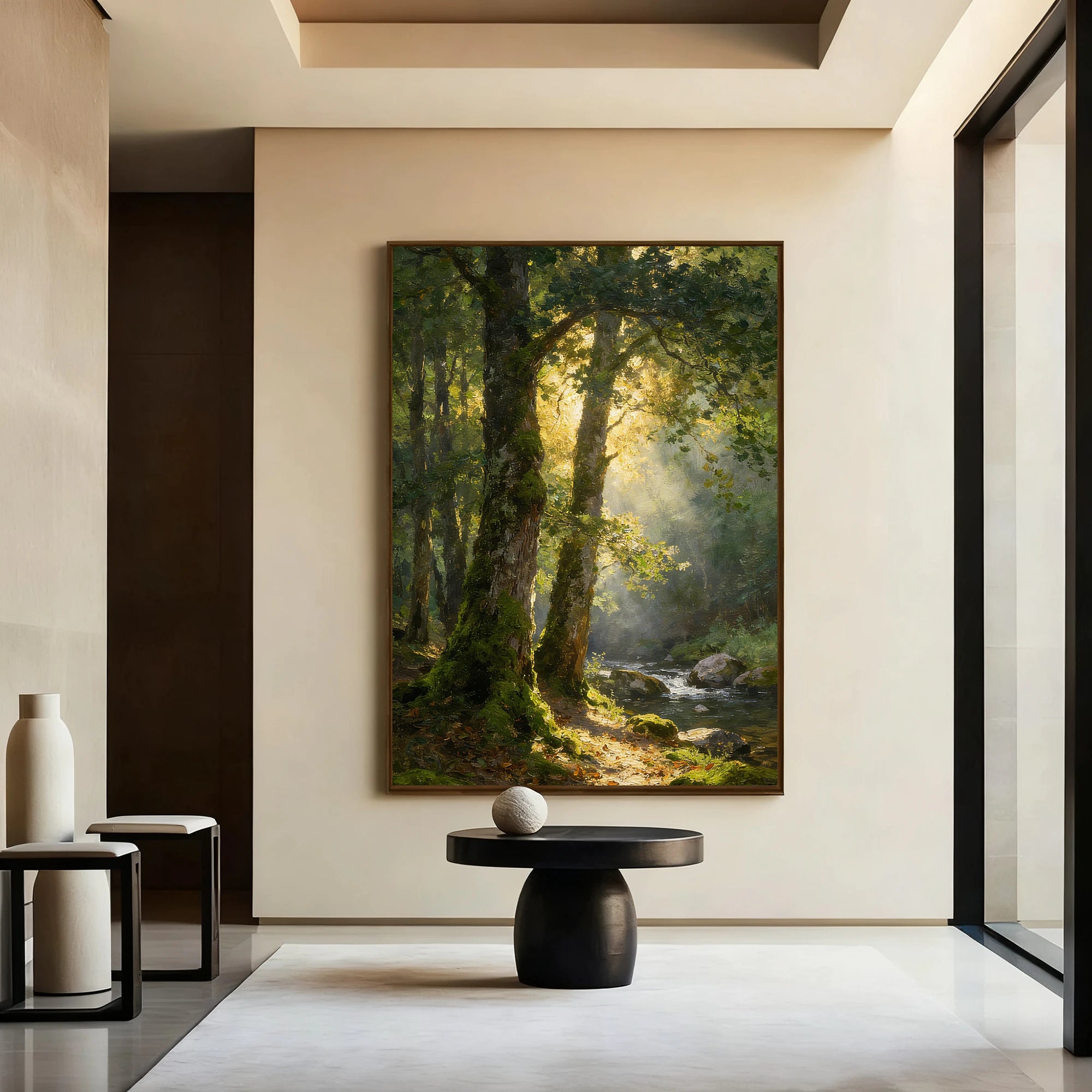 Hand-Painted Forest Sunlight Oil Painting #FJ596