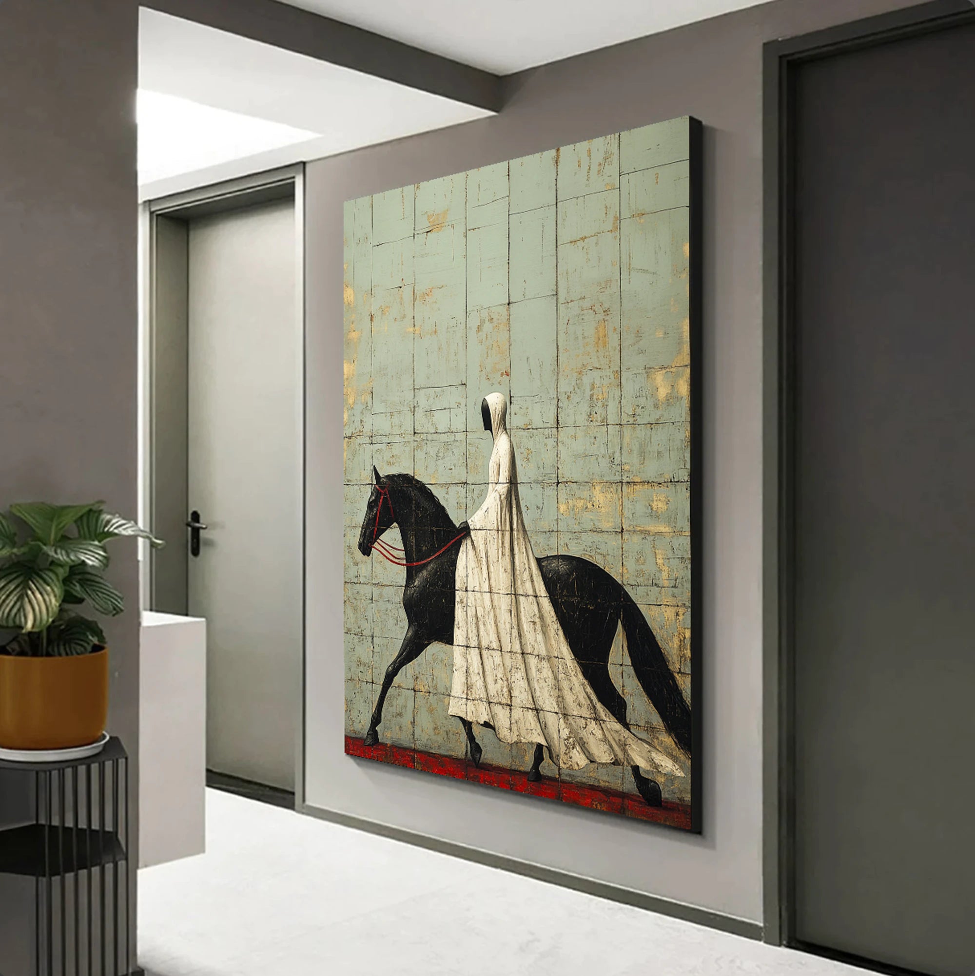 Hand-painted Abstract Horsewoman Oil Painting, Equestrian Wall Art #WA522