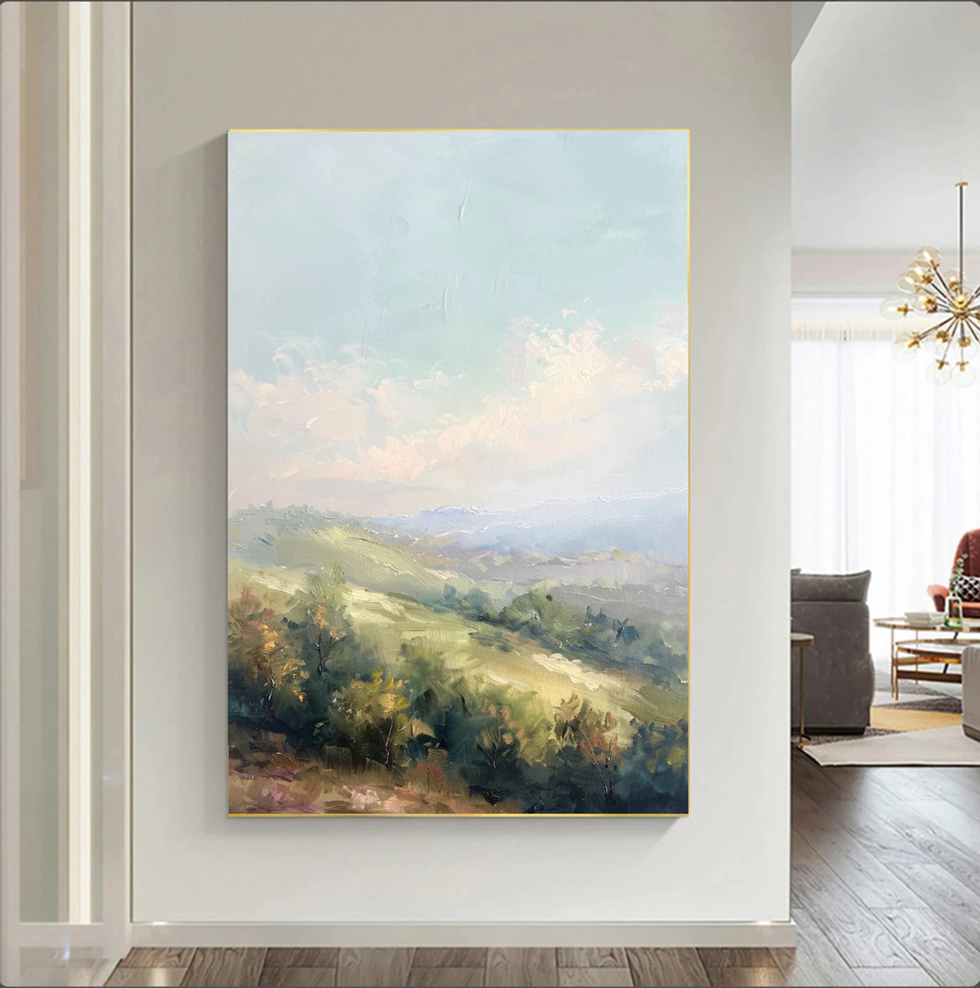 Large Abstract Nature Wall Art, Hand-painted Light Blue Sky Artwork #FJ594