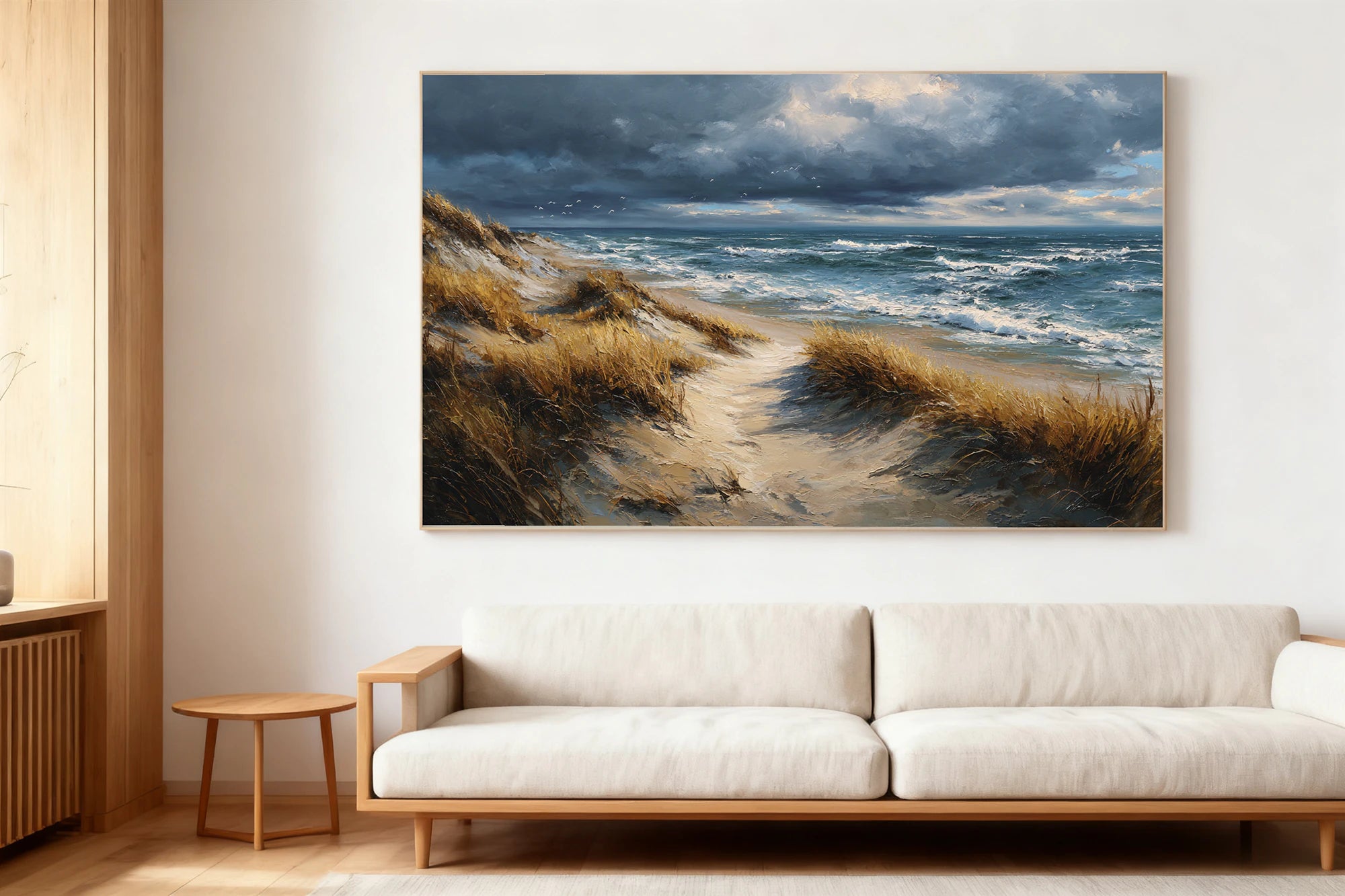 Stormy Beach Dunes Oil Painting Neutral Seascape Canvas #SK590