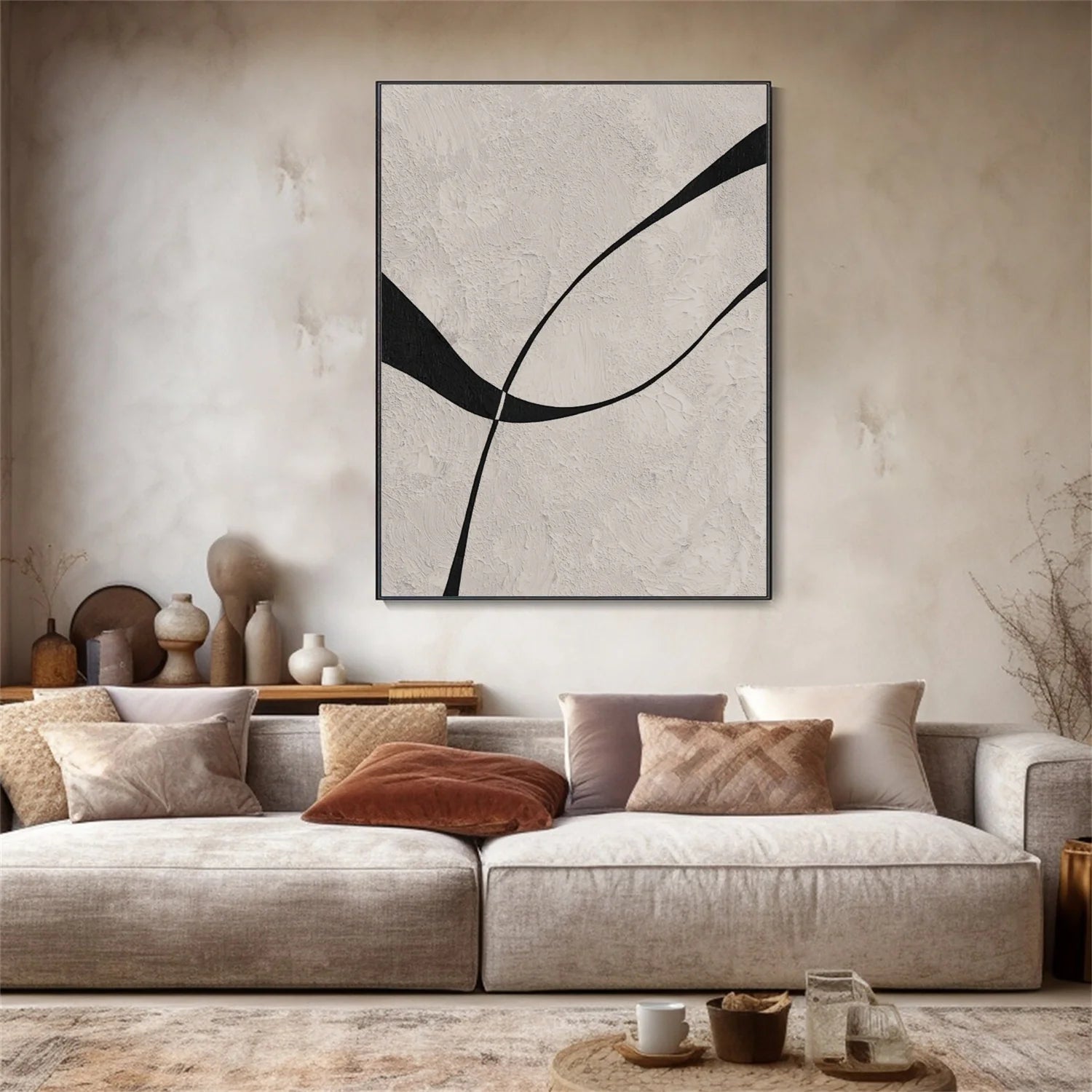 Beige & Black Abstract Textured Painting #WA479