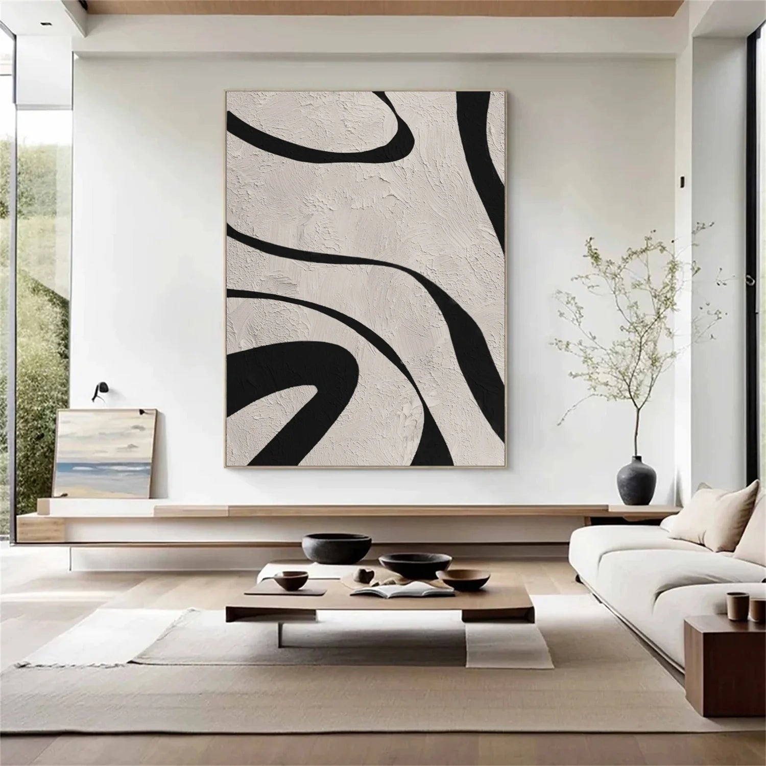 Beige & Black Abstract Textured Painting #WA477