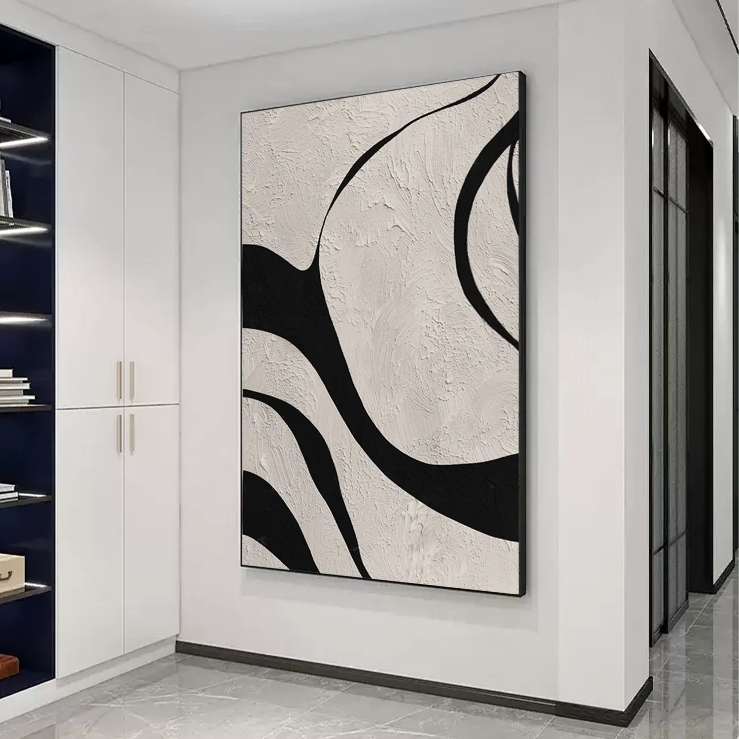 Beige & Black Abstract Textured Painting #WA456