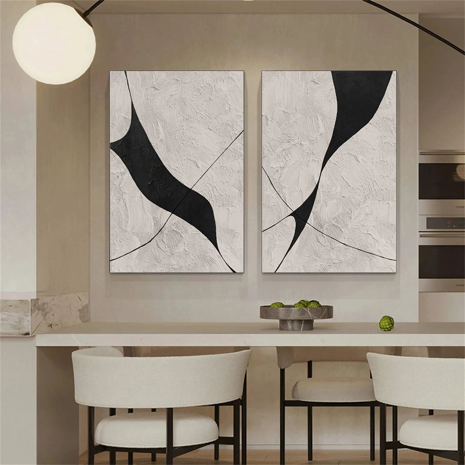 Beige & Black Abstract Textured Painting Set of 2 #WA462