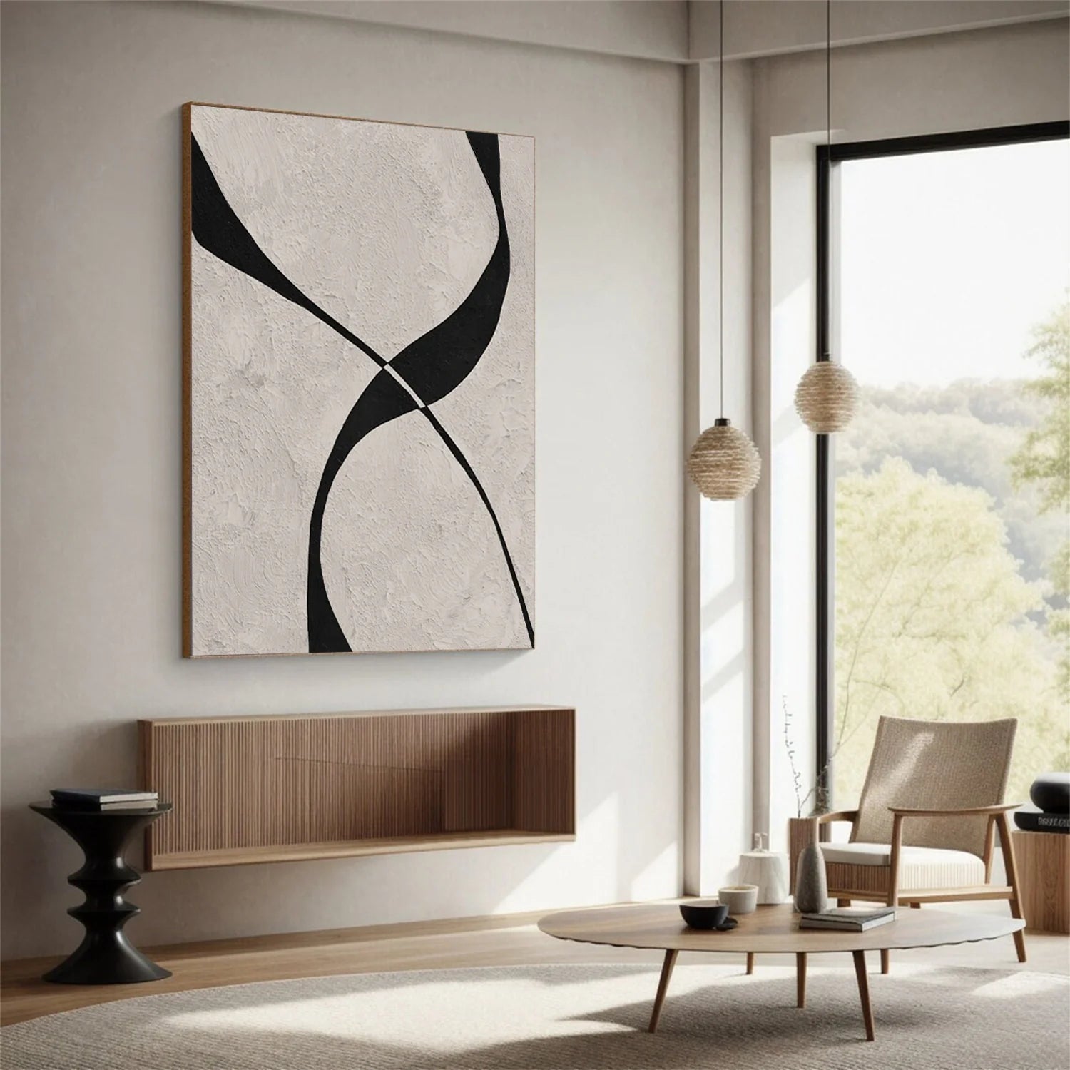 Beige & Black Abstract Textured Painting #WA478