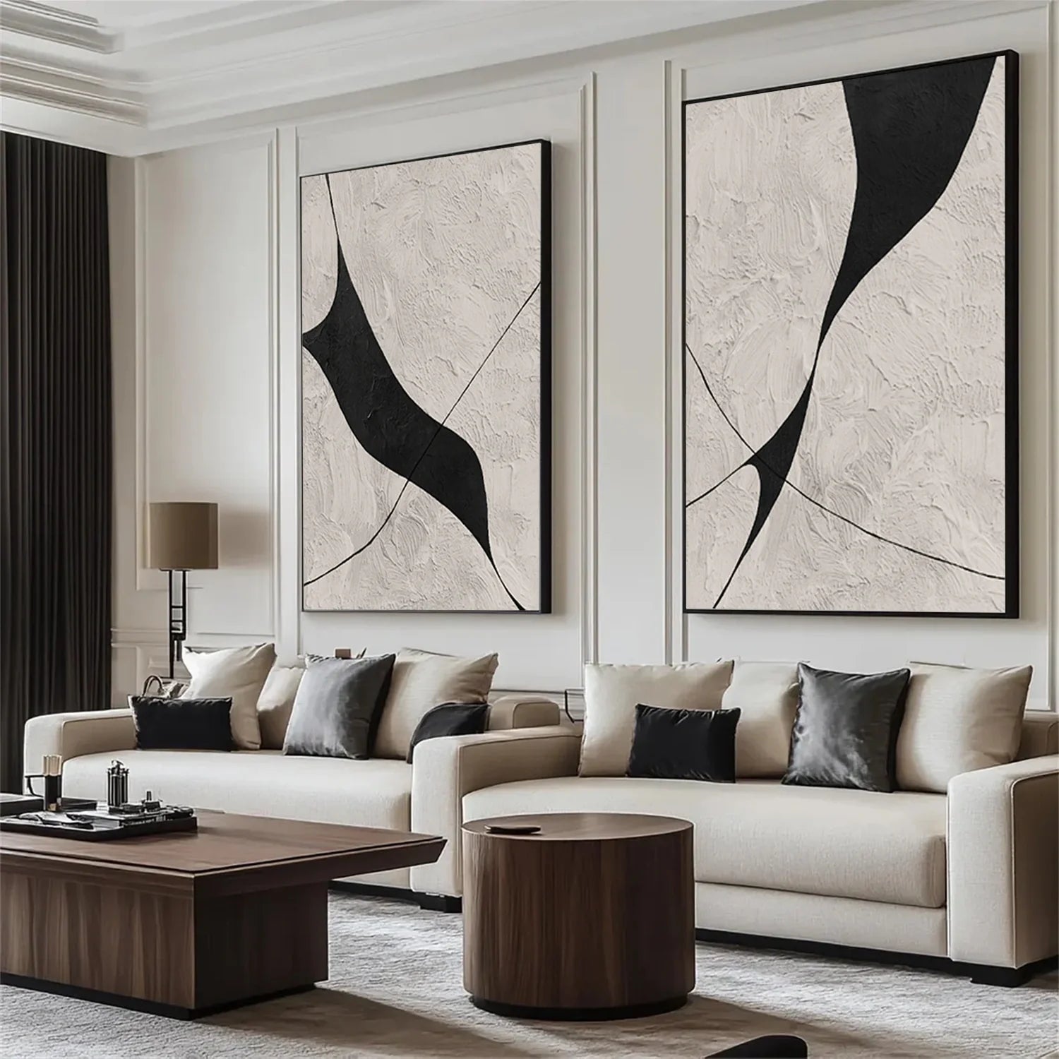 Beige & Black Abstract Textured Painting Set of 2 #WA462