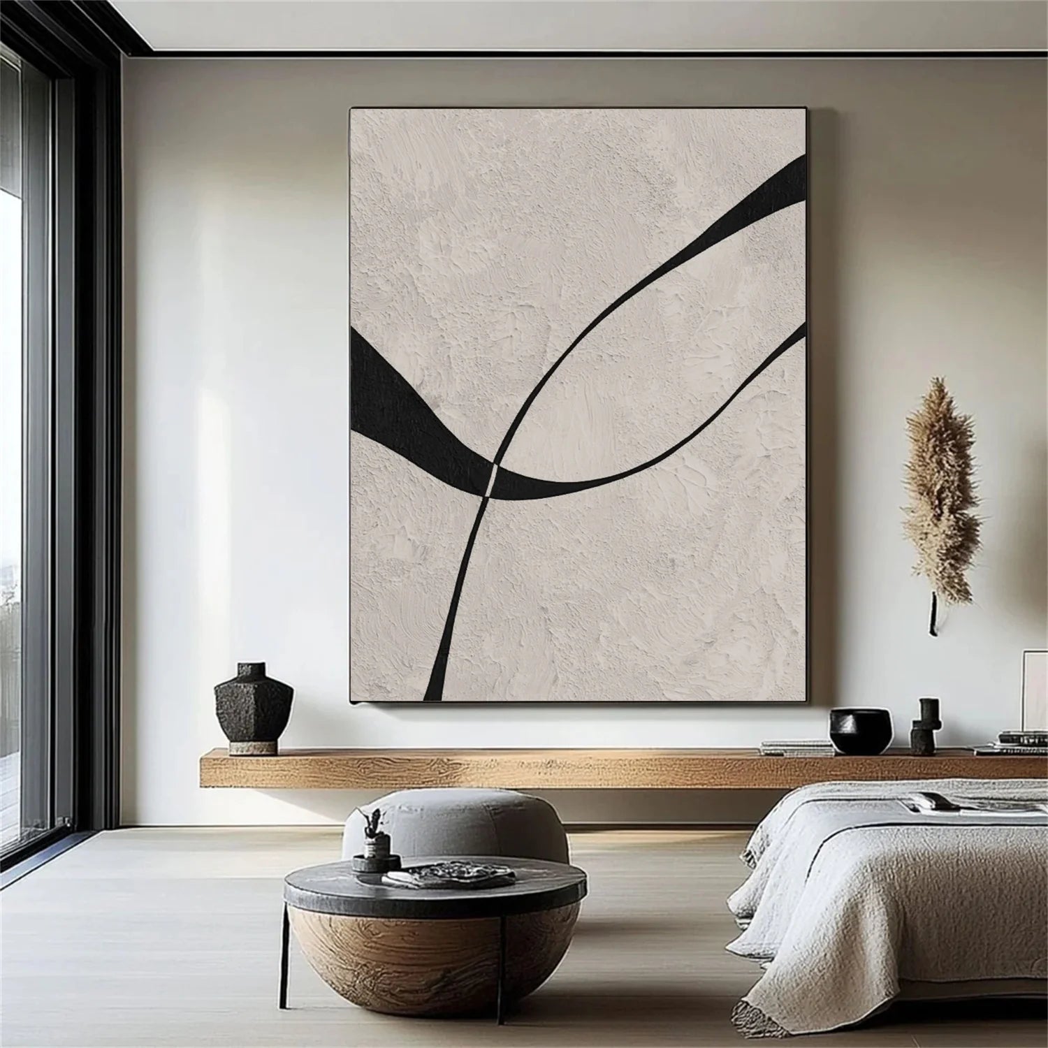 Beige & Black Abstract Textured Painting #WA479
