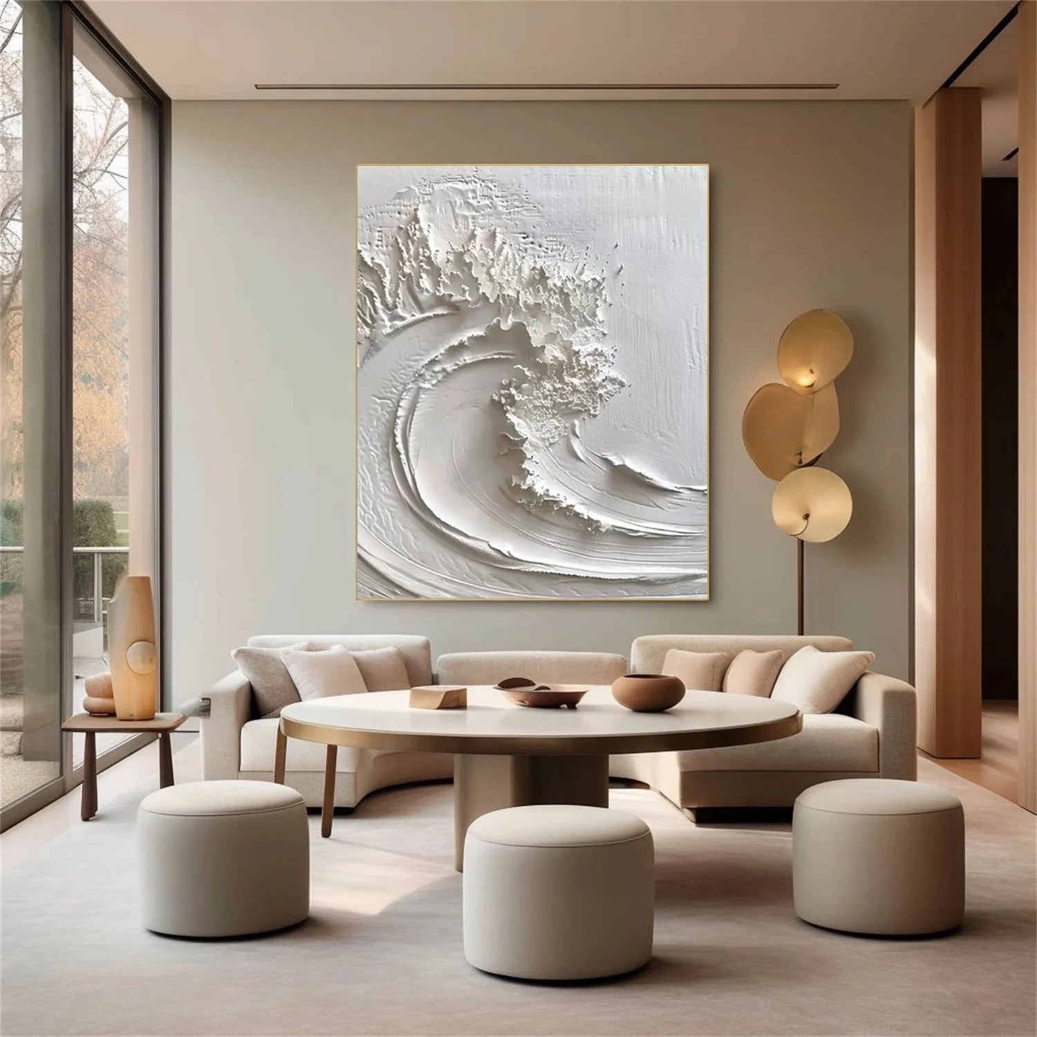 White Minimalist Ocean Textured Art #SK101