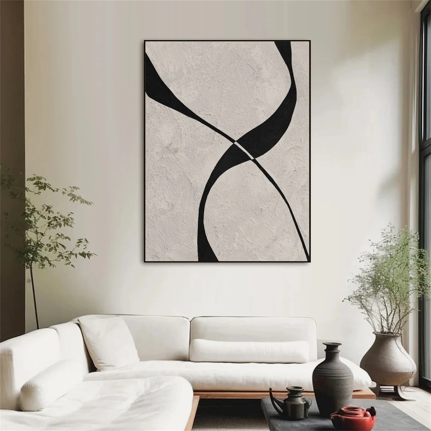 Beige & Black Abstract Textured Painting #WA478