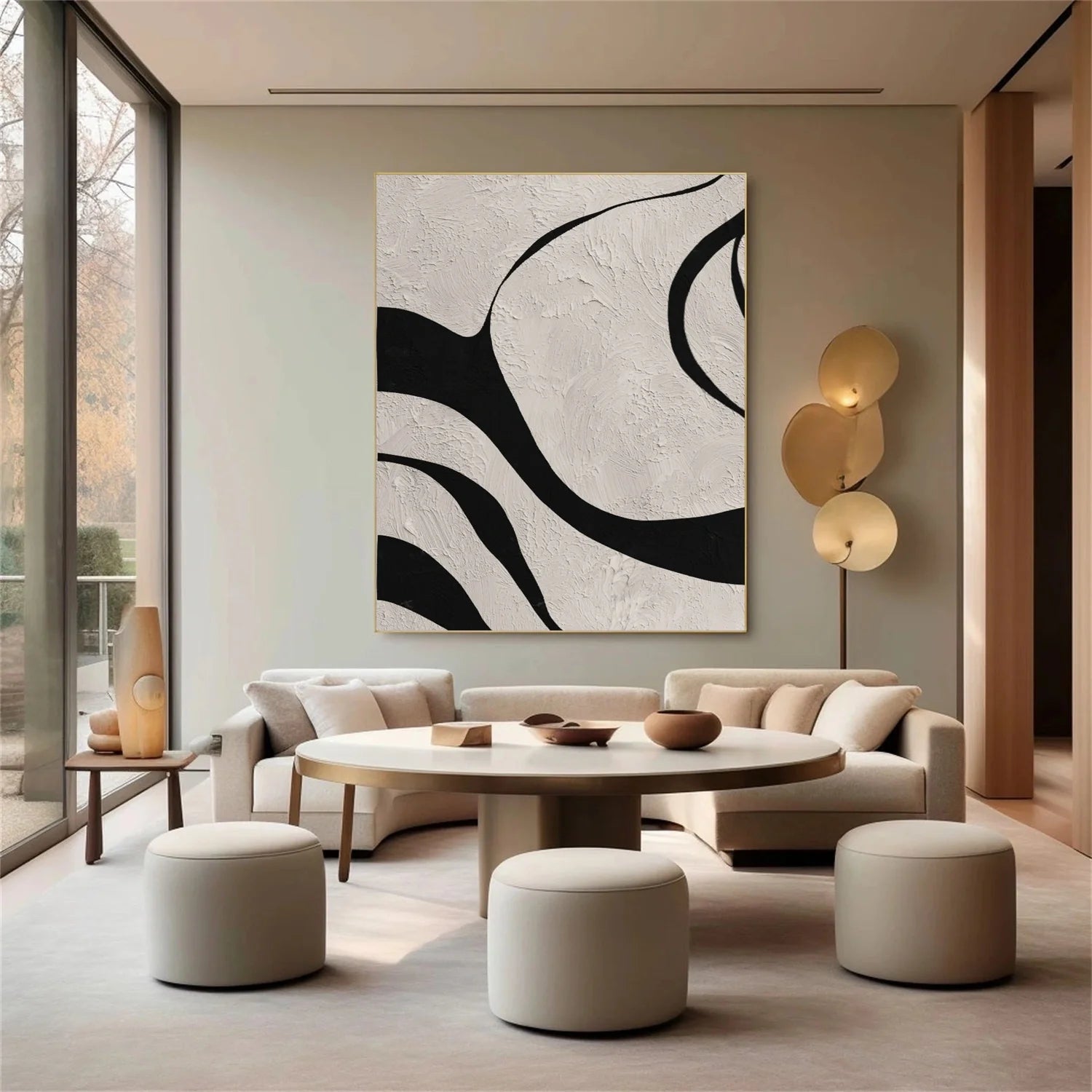 Beige & Black Abstract Textured Painting #WA456