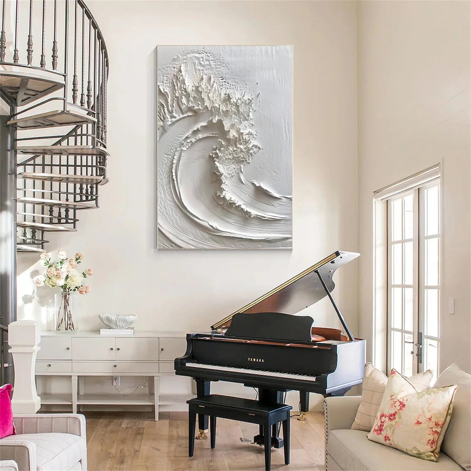 White Minimalist Ocean Textured Art #SK101