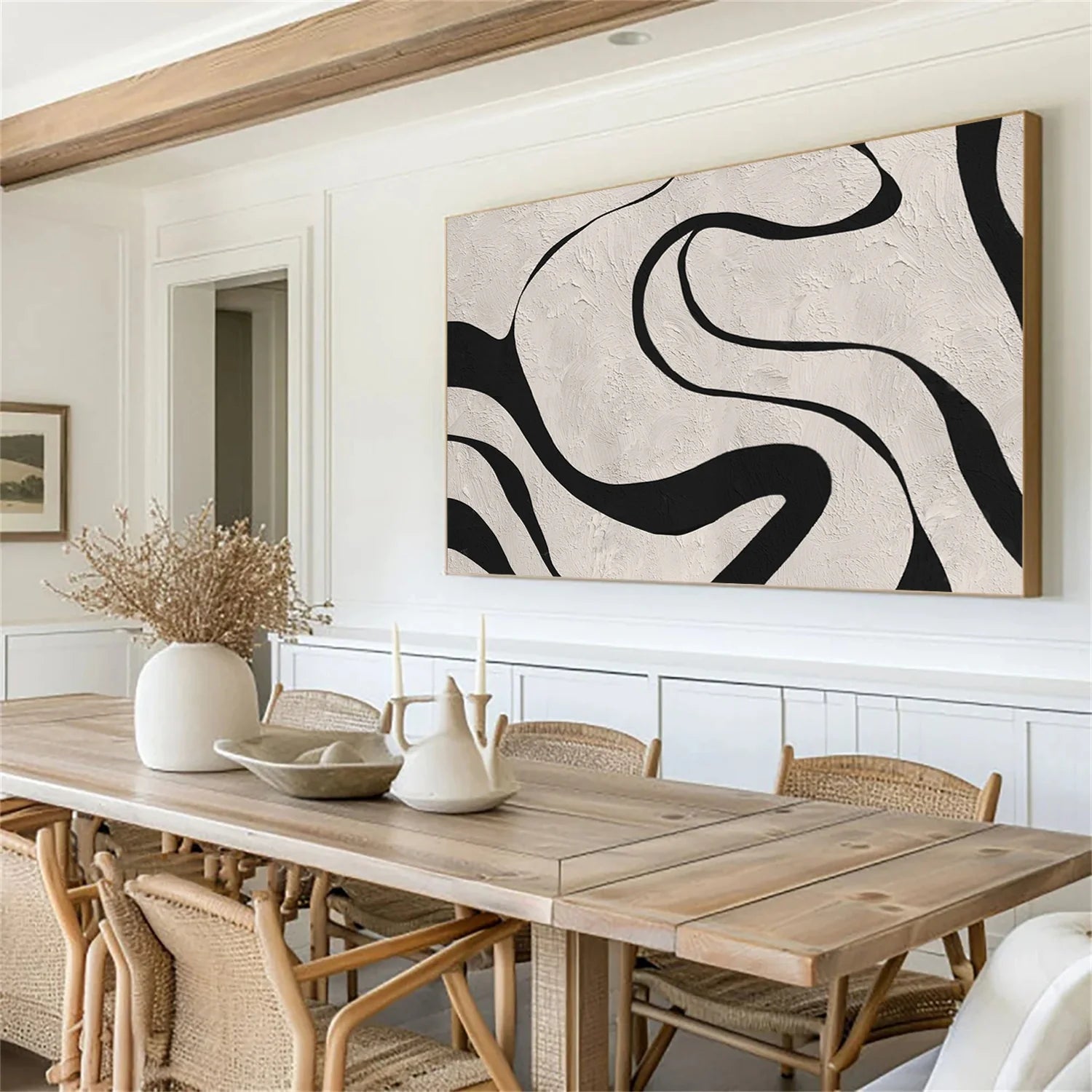 Beige & Black Abstract Textured Painting #WA480