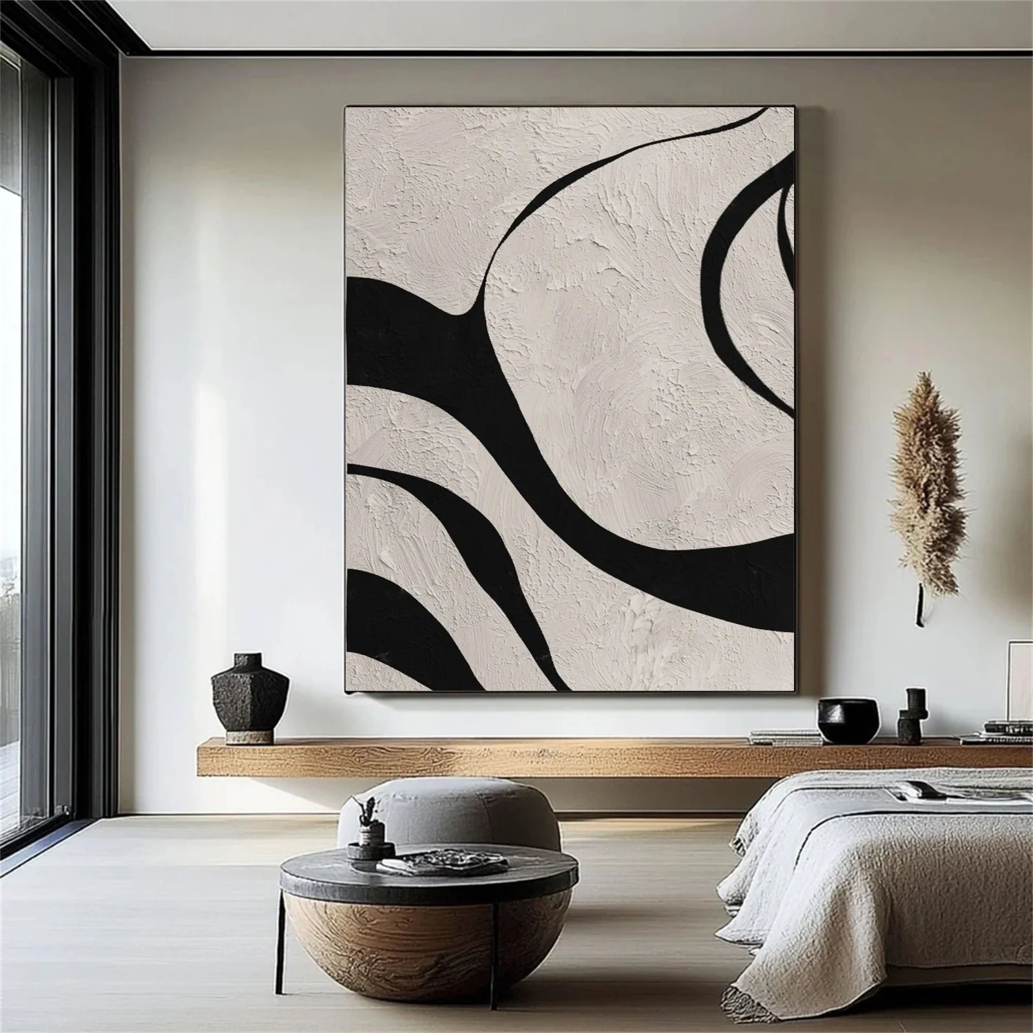Beige & Black Abstract Textured Painting #WA456