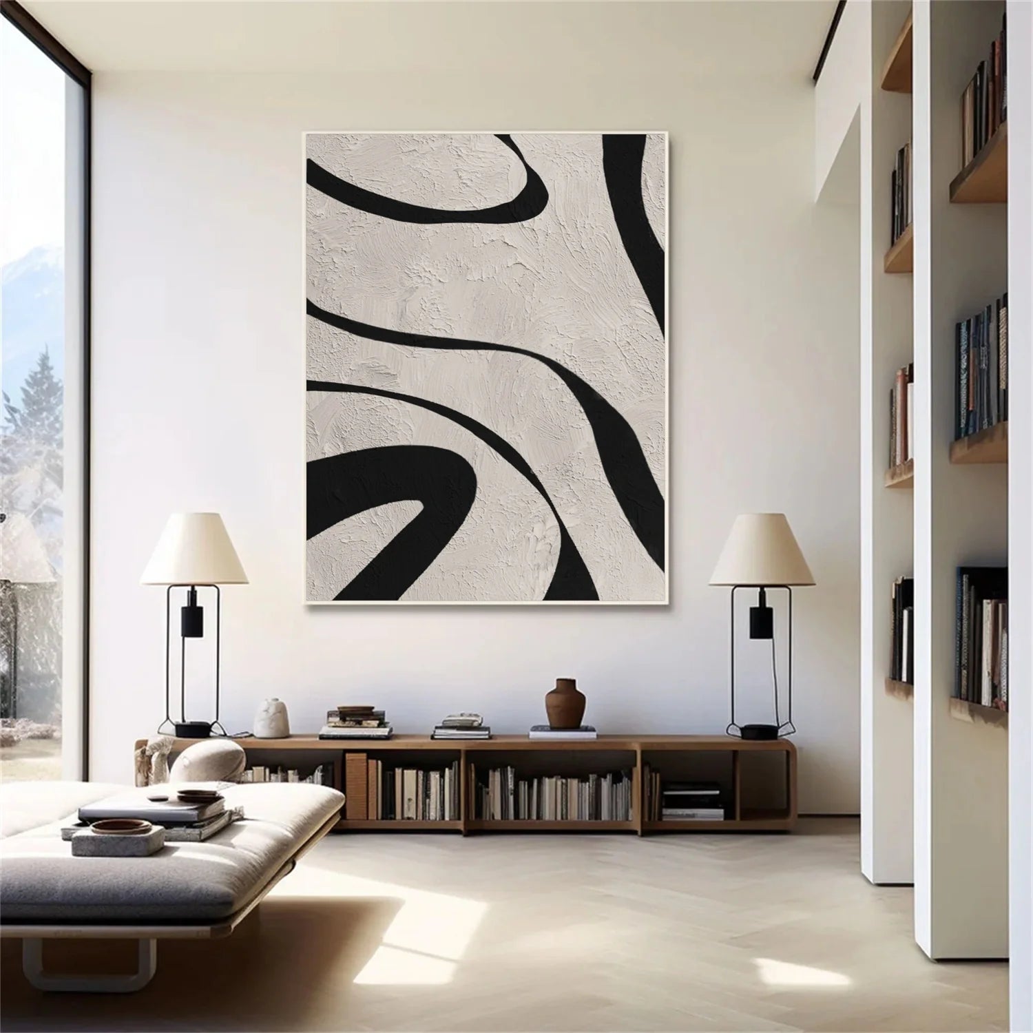 Beige & Black Abstract Textured Painting #WA477