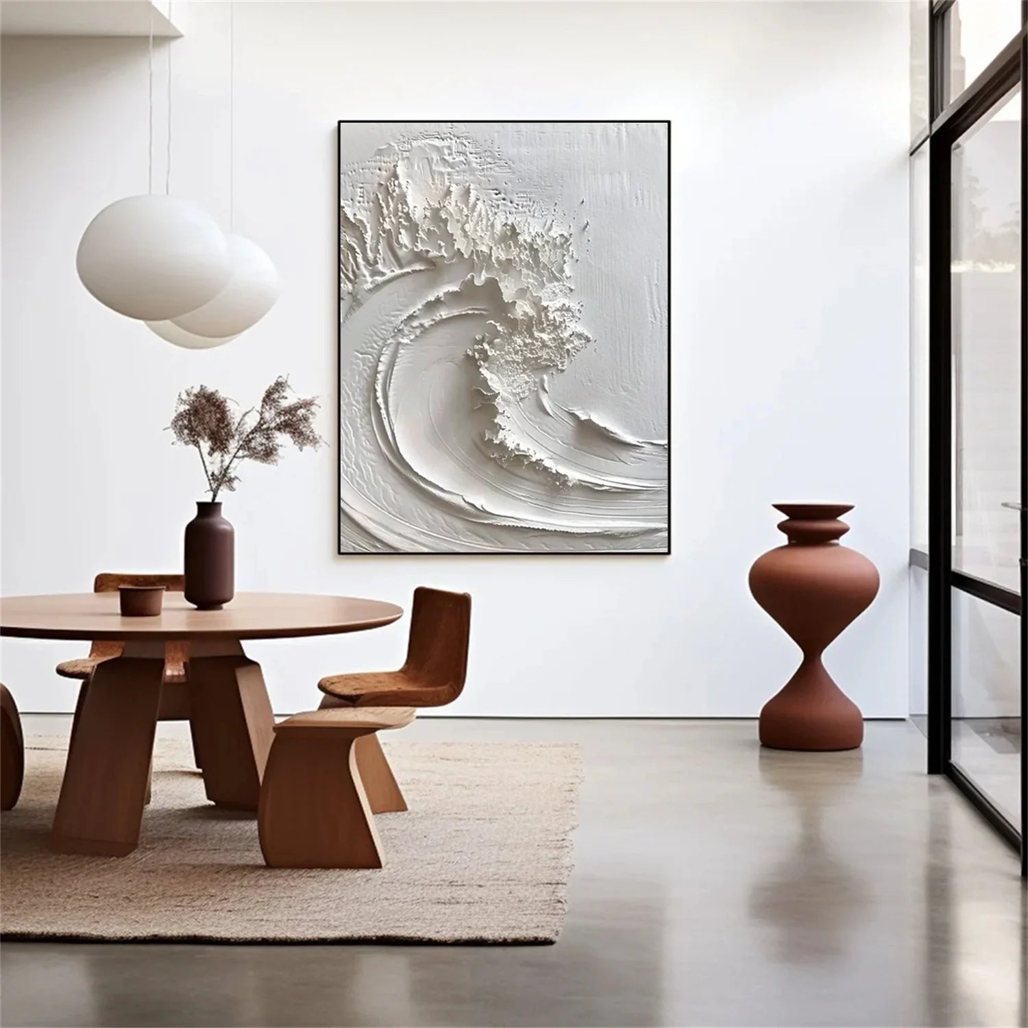 White Minimalist Ocean Textured Art #SK101