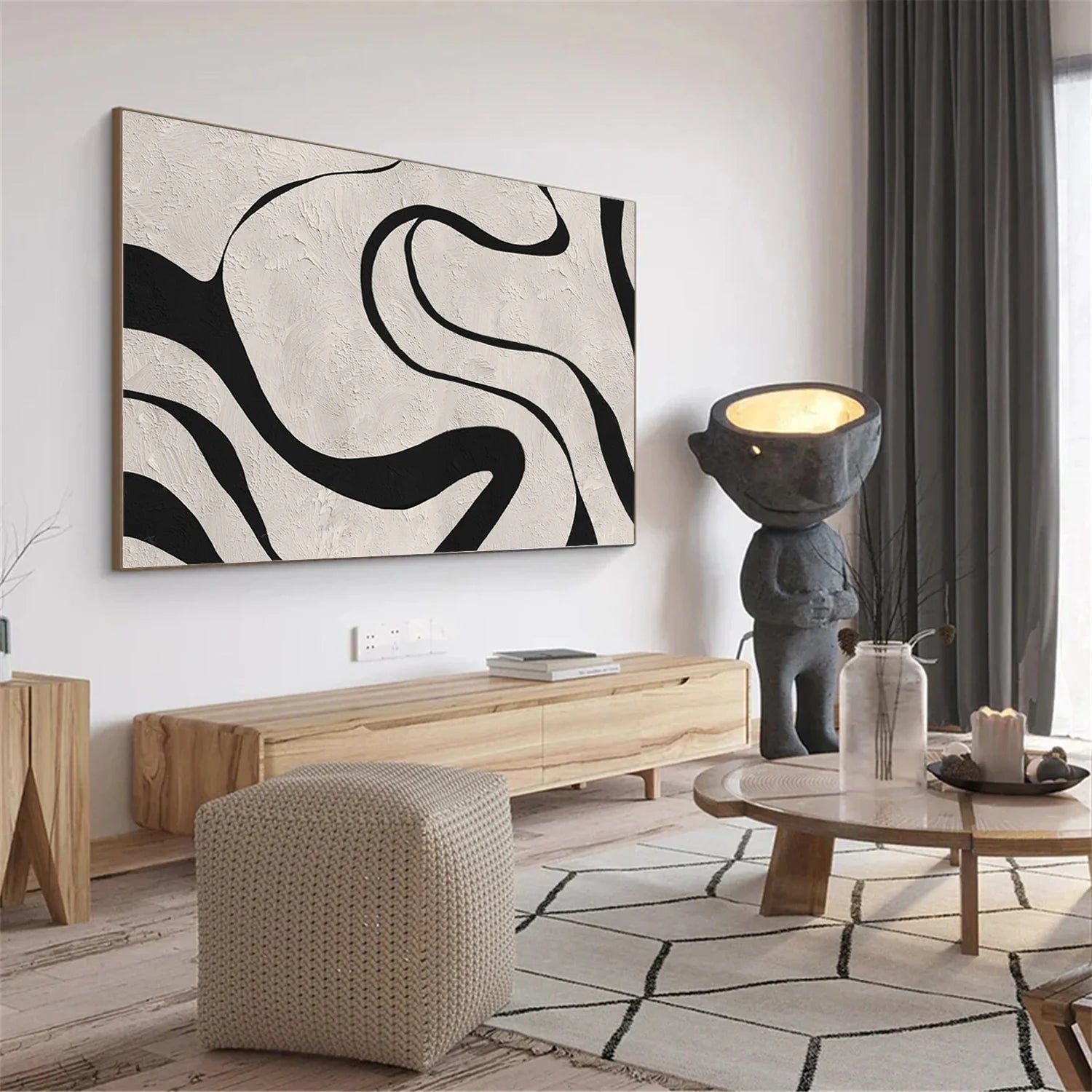 Beige & Black Abstract Textured Painting #WA480
