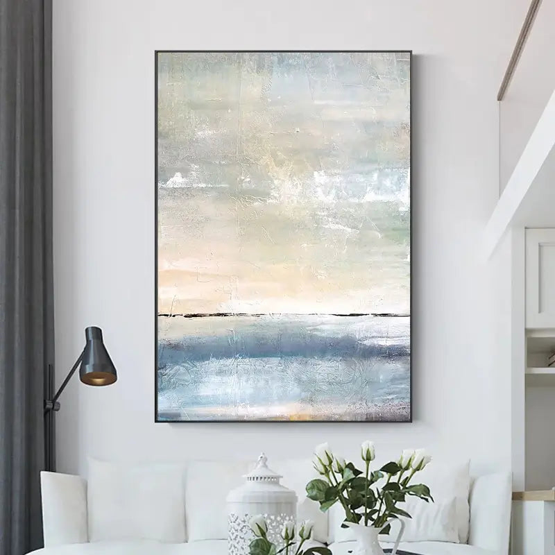 Colorful Ocean Sunset Abstract Painting On Canvas, Blue Marine Landscape Wall Art