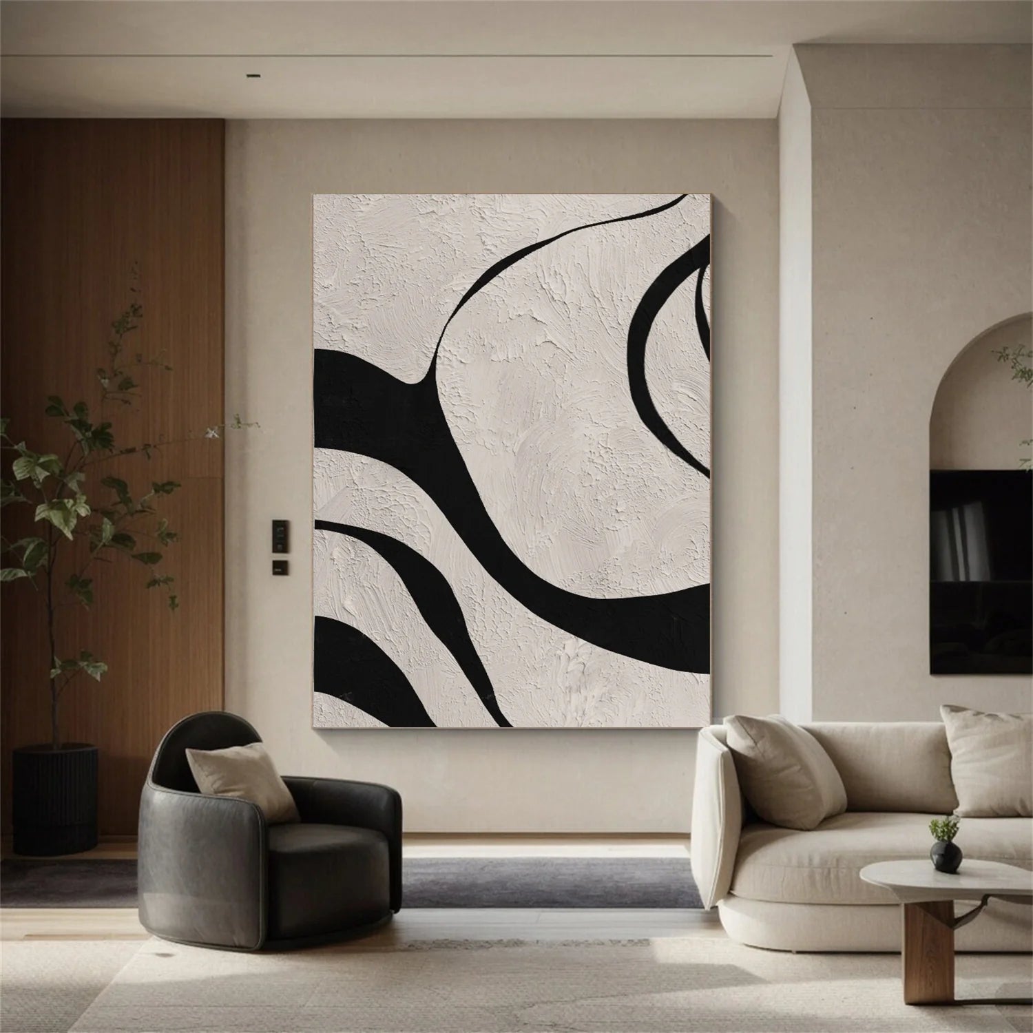 Beige & Black Abstract Textured Painting #WA456