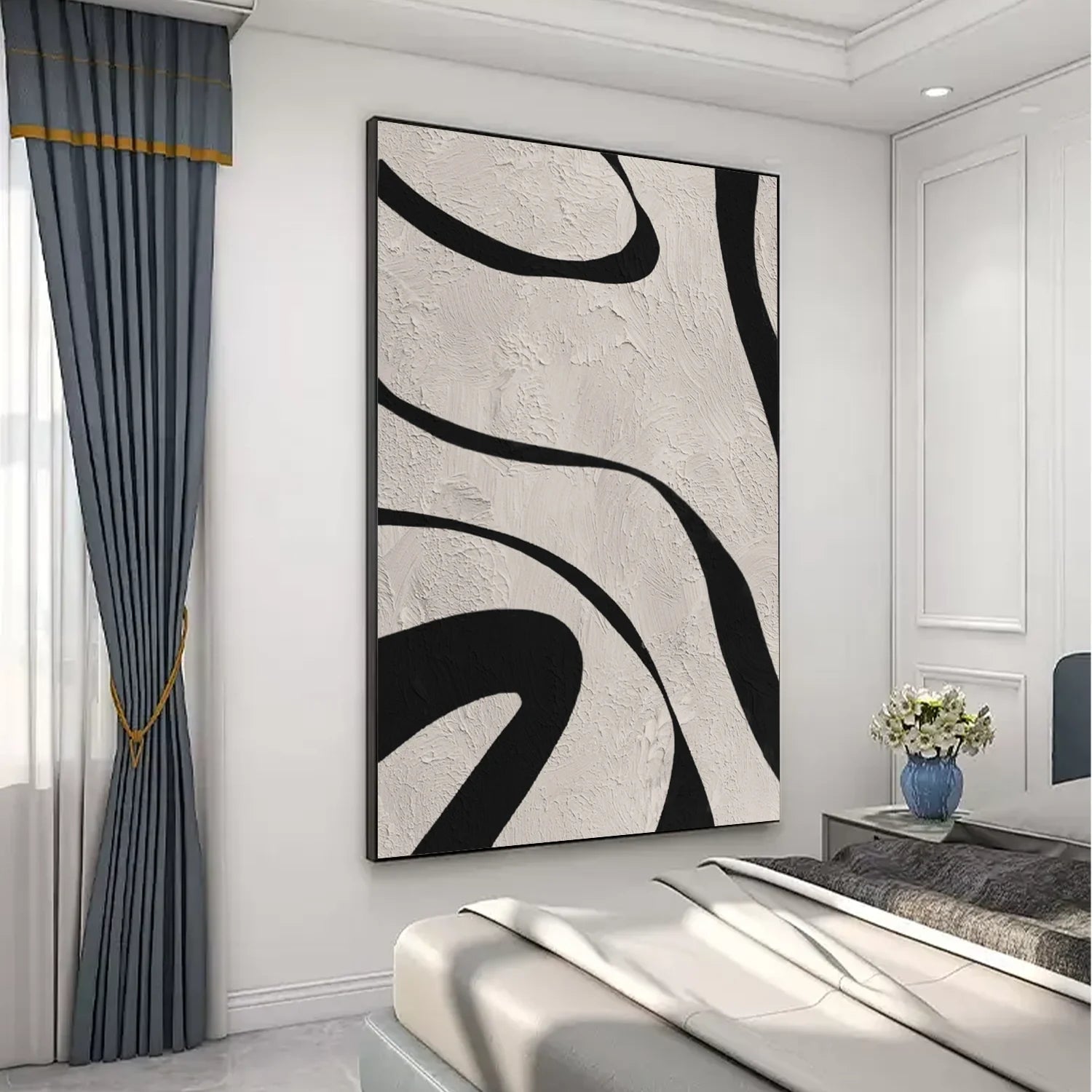 Beige & Black Abstract Textured Painting #WA477