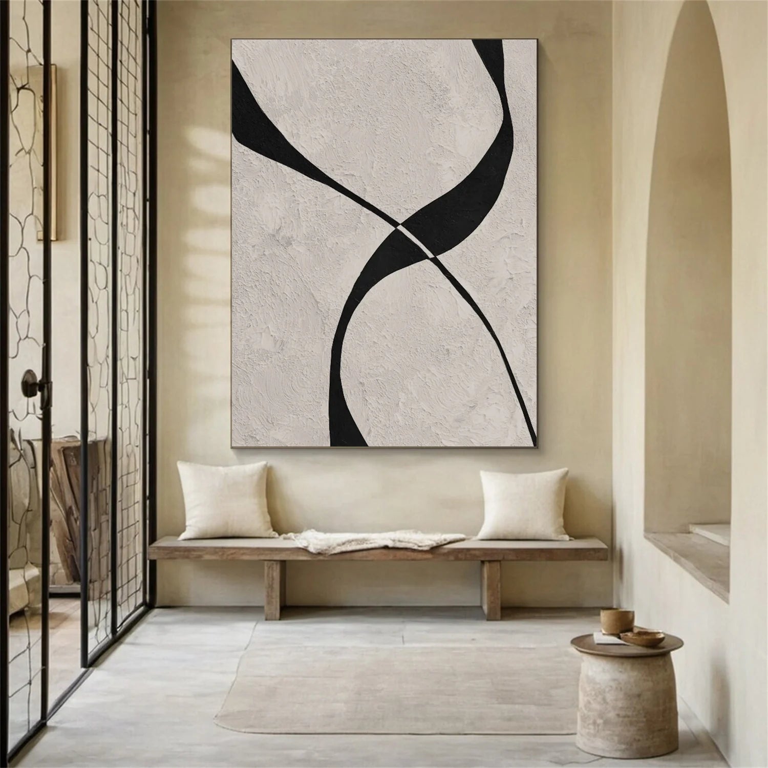 Beige & Black Abstract Textured Painting #WA478