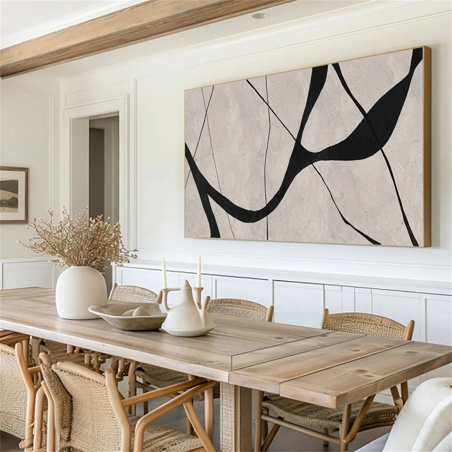 Beige & Black Abstract Textured Painting #WA461