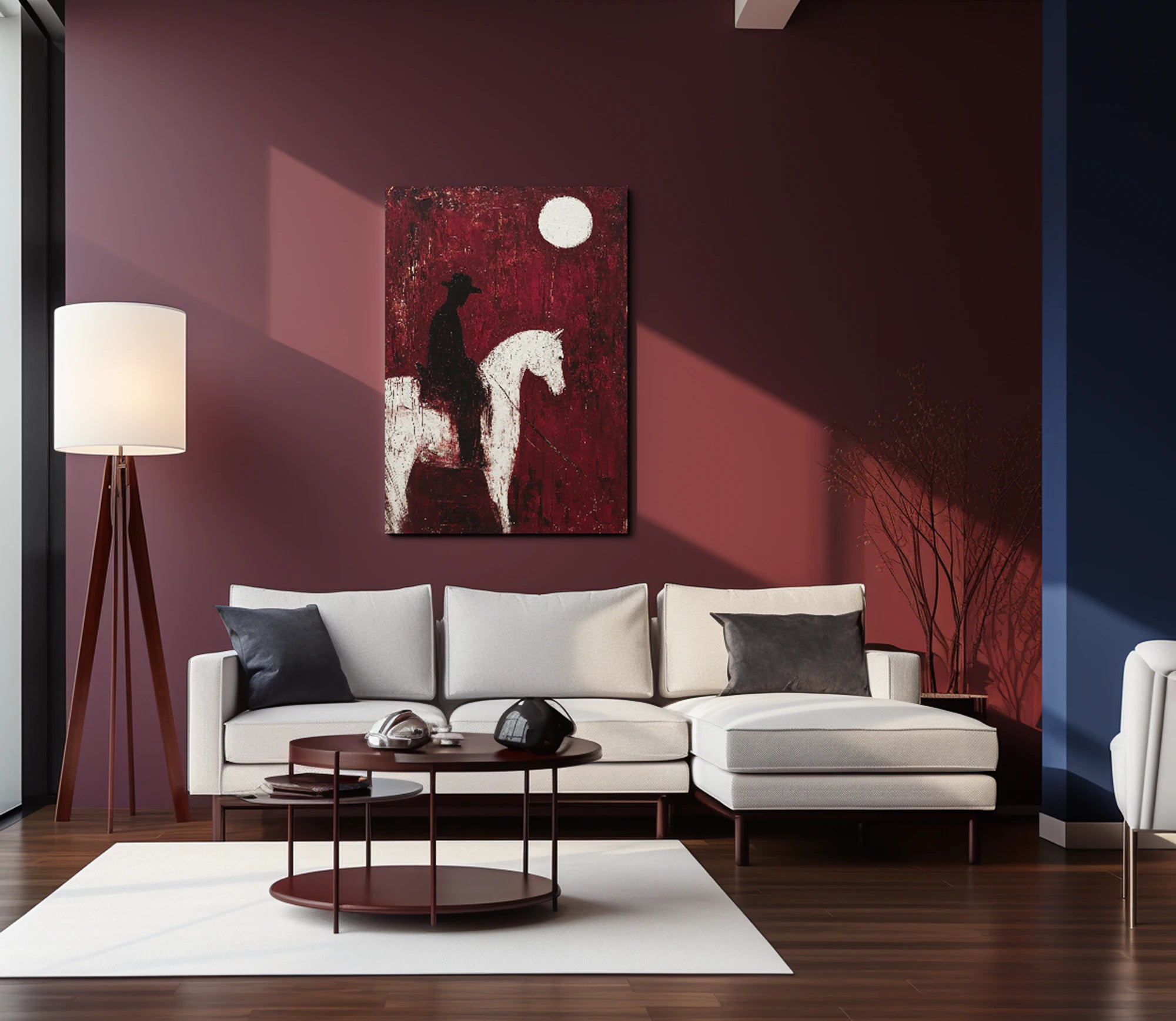 Original Red Abstract Horse Rider Oil Painting #WA531