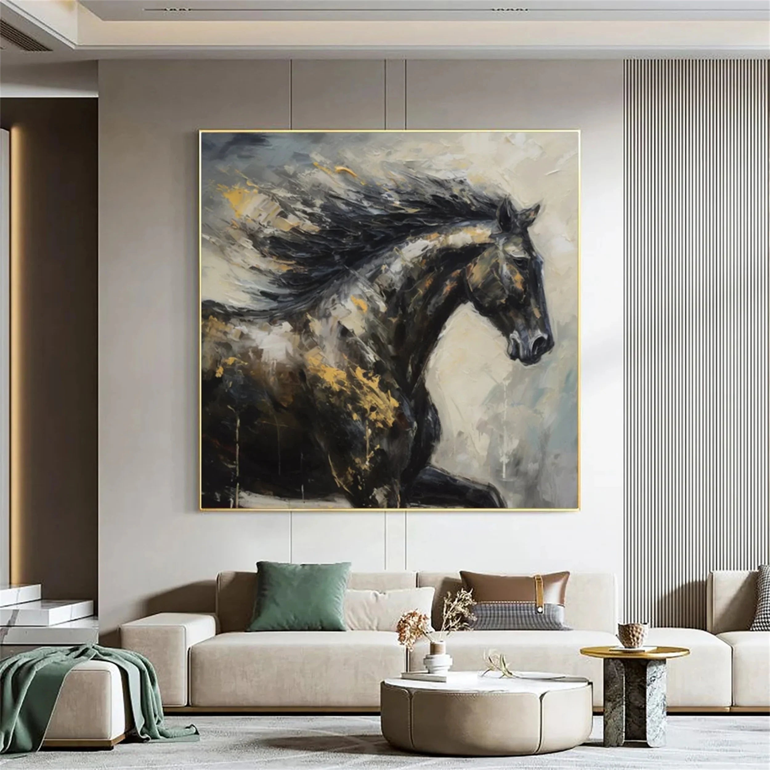 Black Horse Abstract Animal Wall Art #AM045
