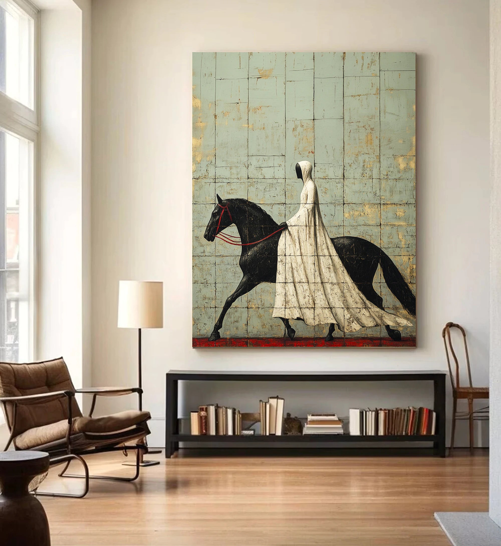 Hand-painted Abstract Horsewoman Oil Painting, Equestrian Wall Art #WA522