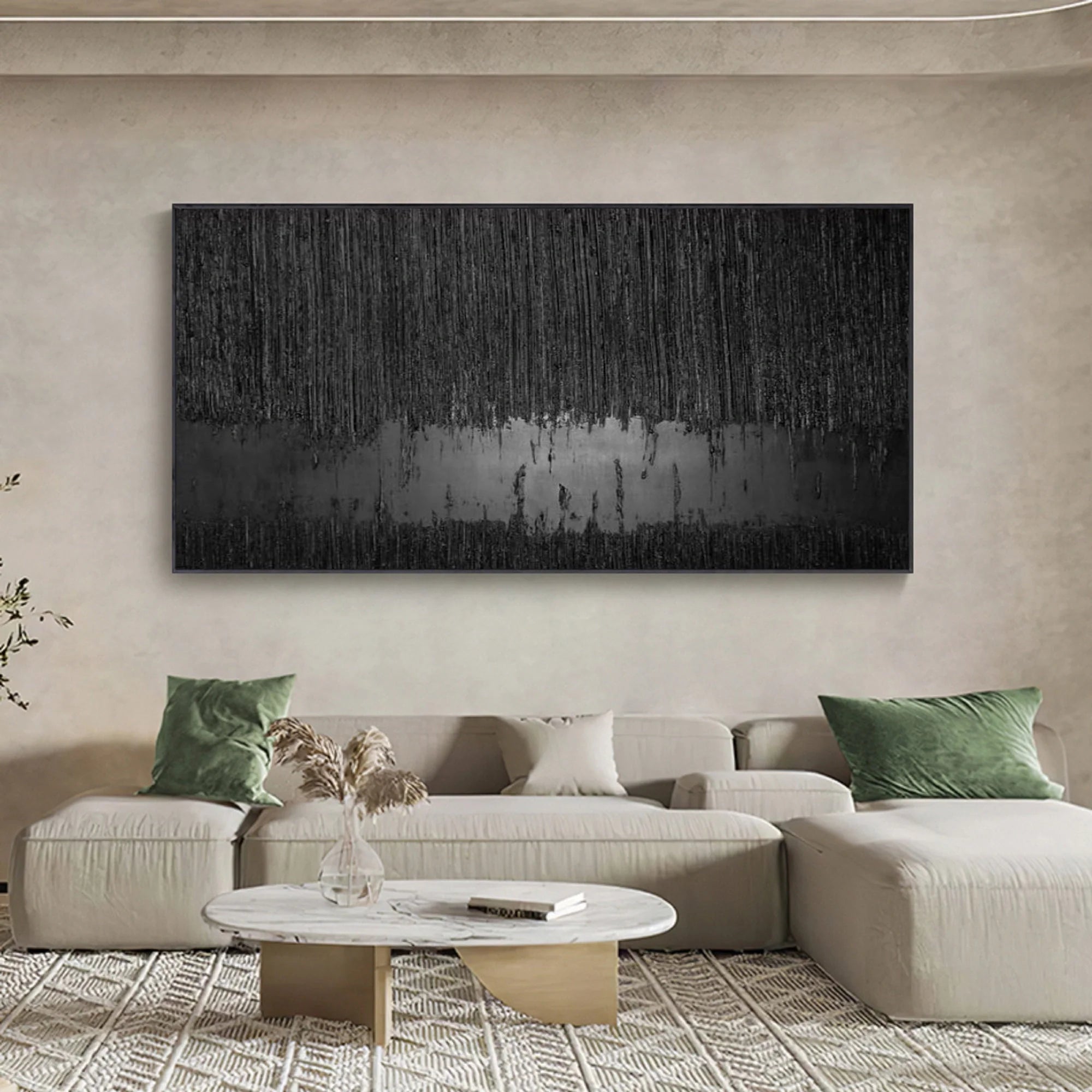 Original Black 3D Textured Minimalist Painting on Canvas Wall Decro