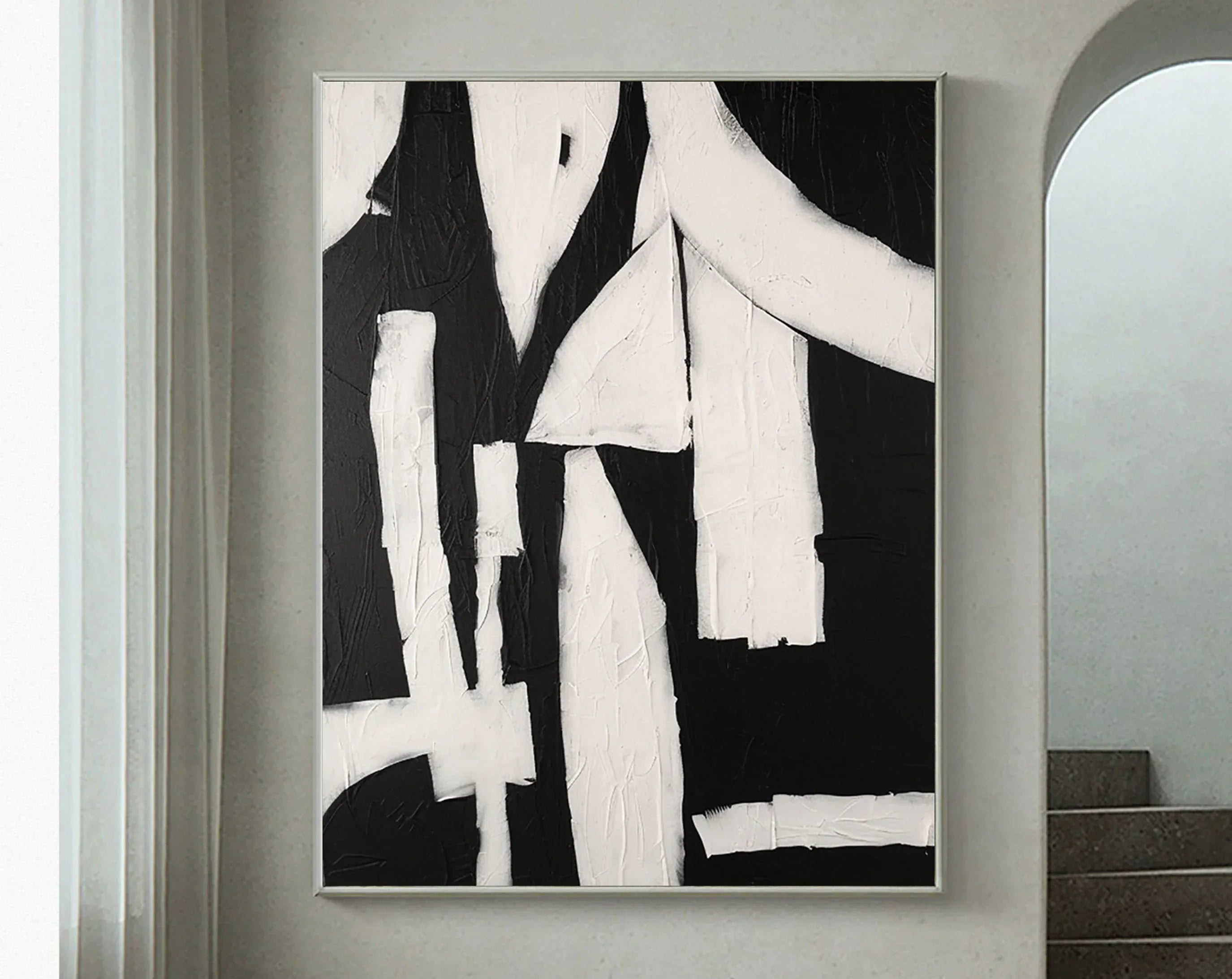 Eleanos Gallery Textured Wabi Sabi Abstract Painting Black Beige for Living Room/Bedroom