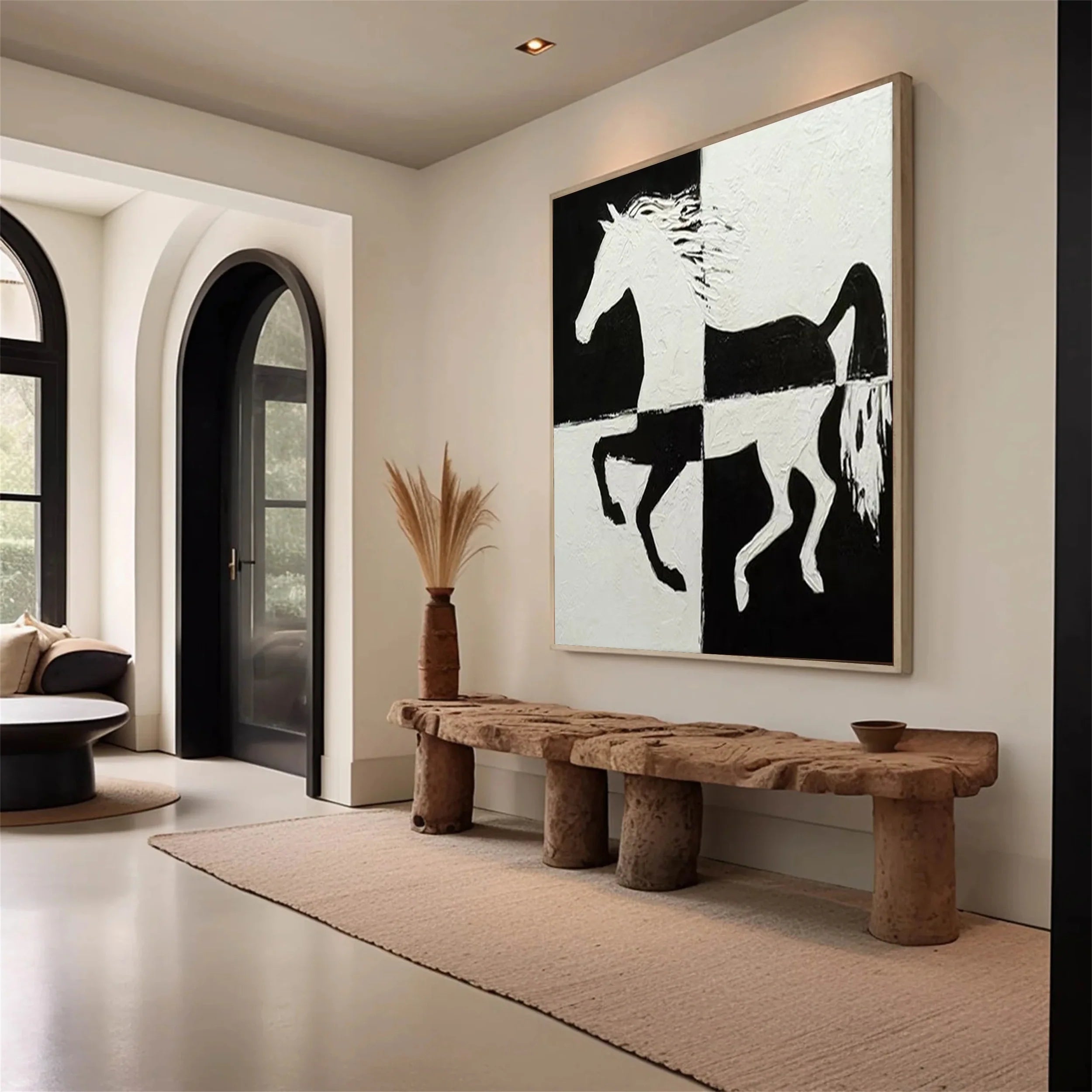 White And Black Horse Abstract Animal Wall Art #AM031