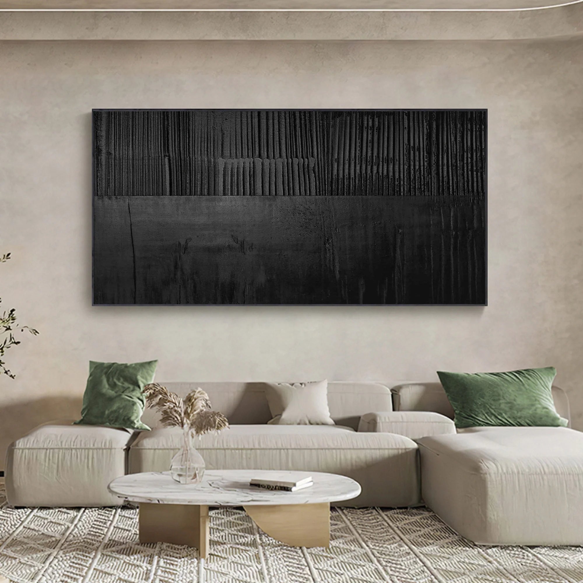 Oversize Black Textured Minimalist Framed Canvas for Living Room/Bedroom