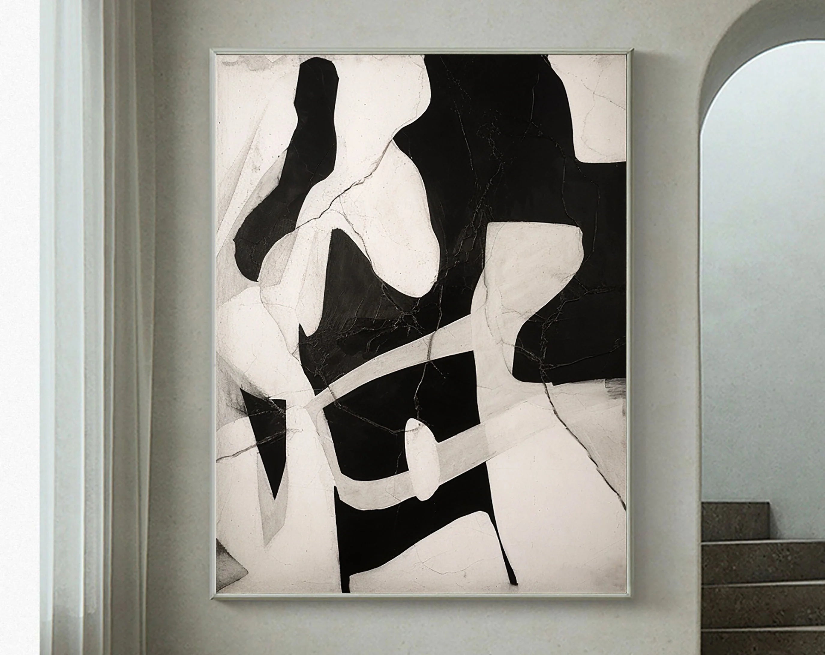 Large Abstract Wabi Sabi Painting Black Beige Wall Artwork on Canvas