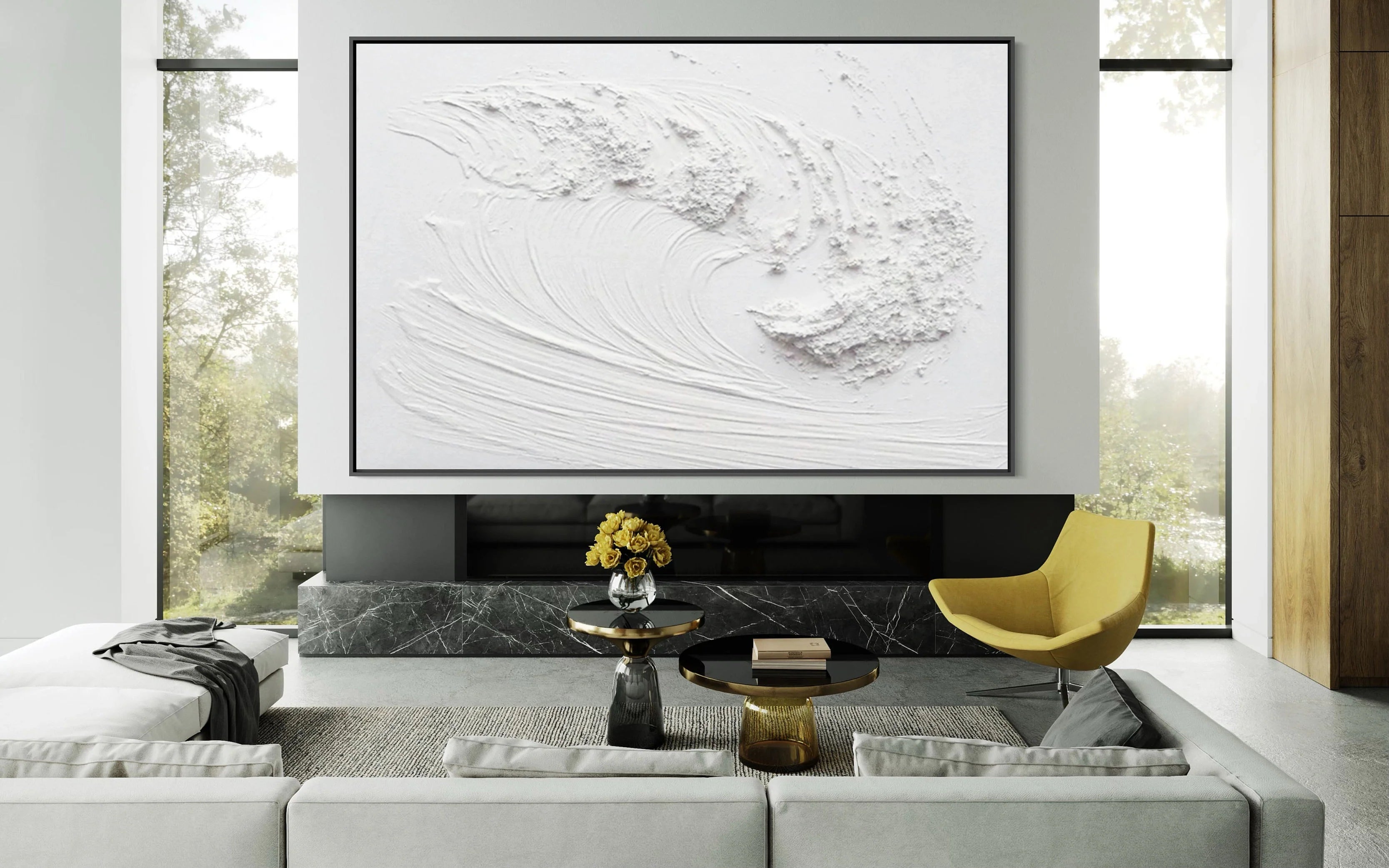 Plaster Art Textured Minimalistic Painting on Canvas for Room Decor