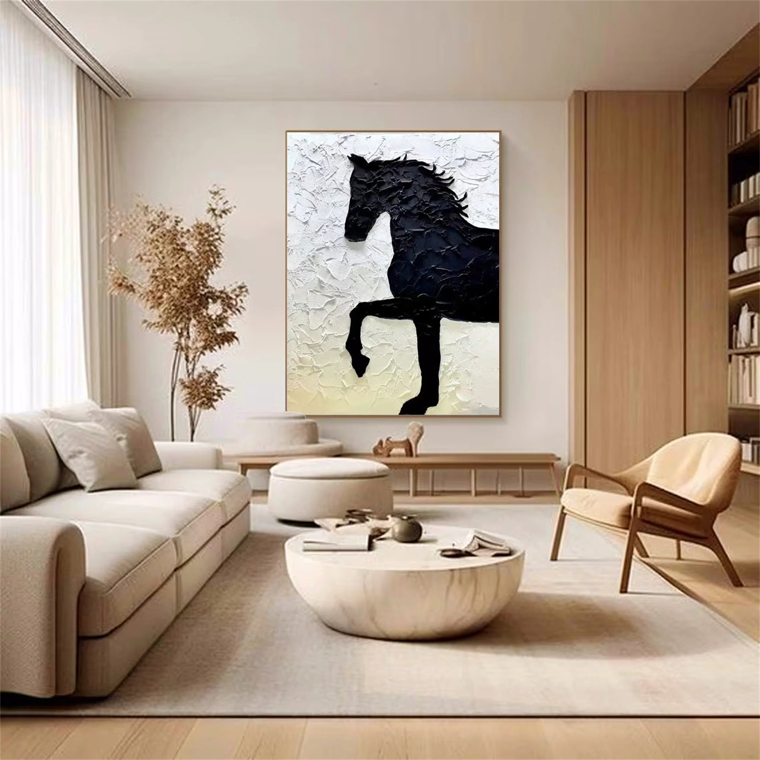 White And Black Horse Abstract Animal Wall Art #AM015