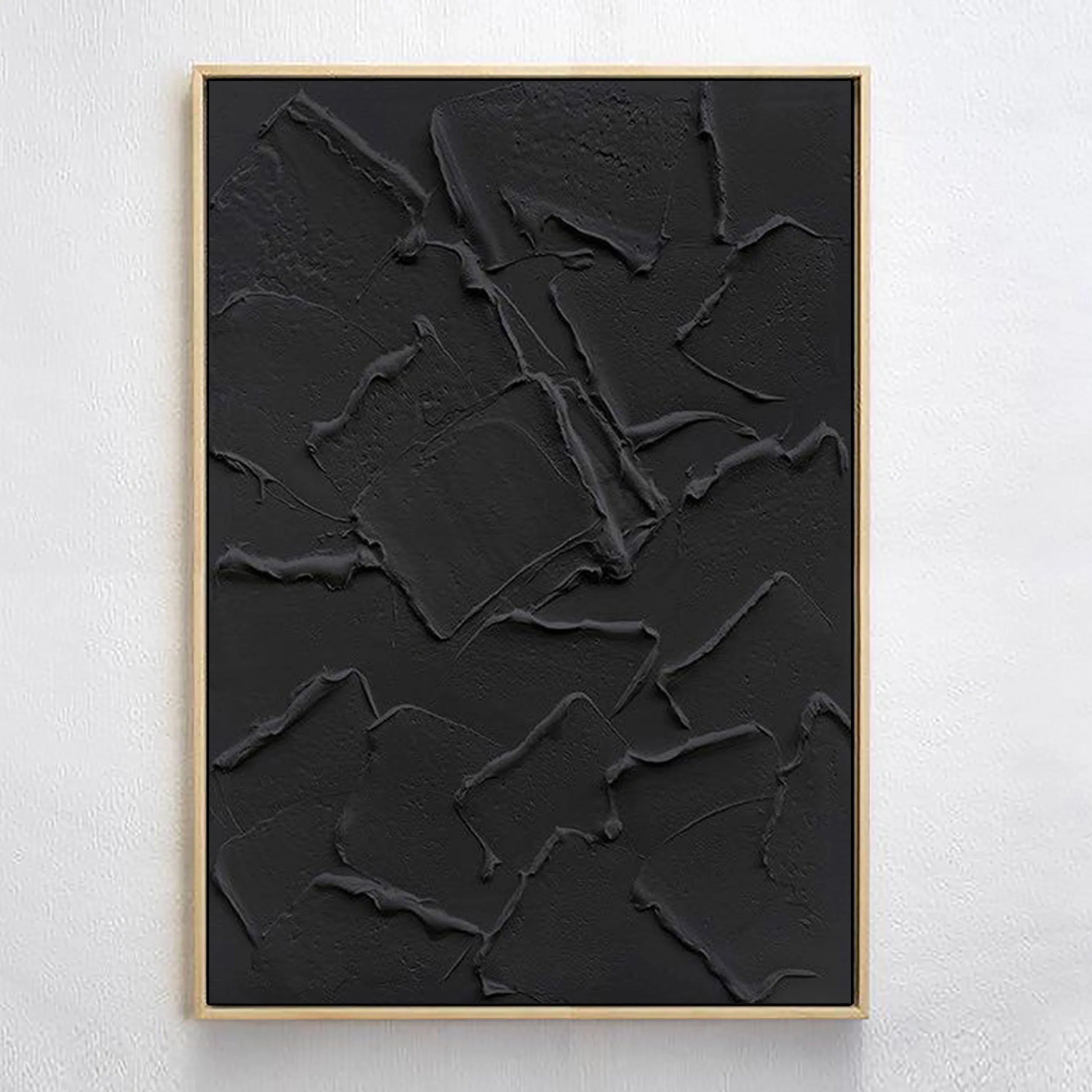 Black Textured Plaster Art Ocean Wave Minimalist Painting on Canvas