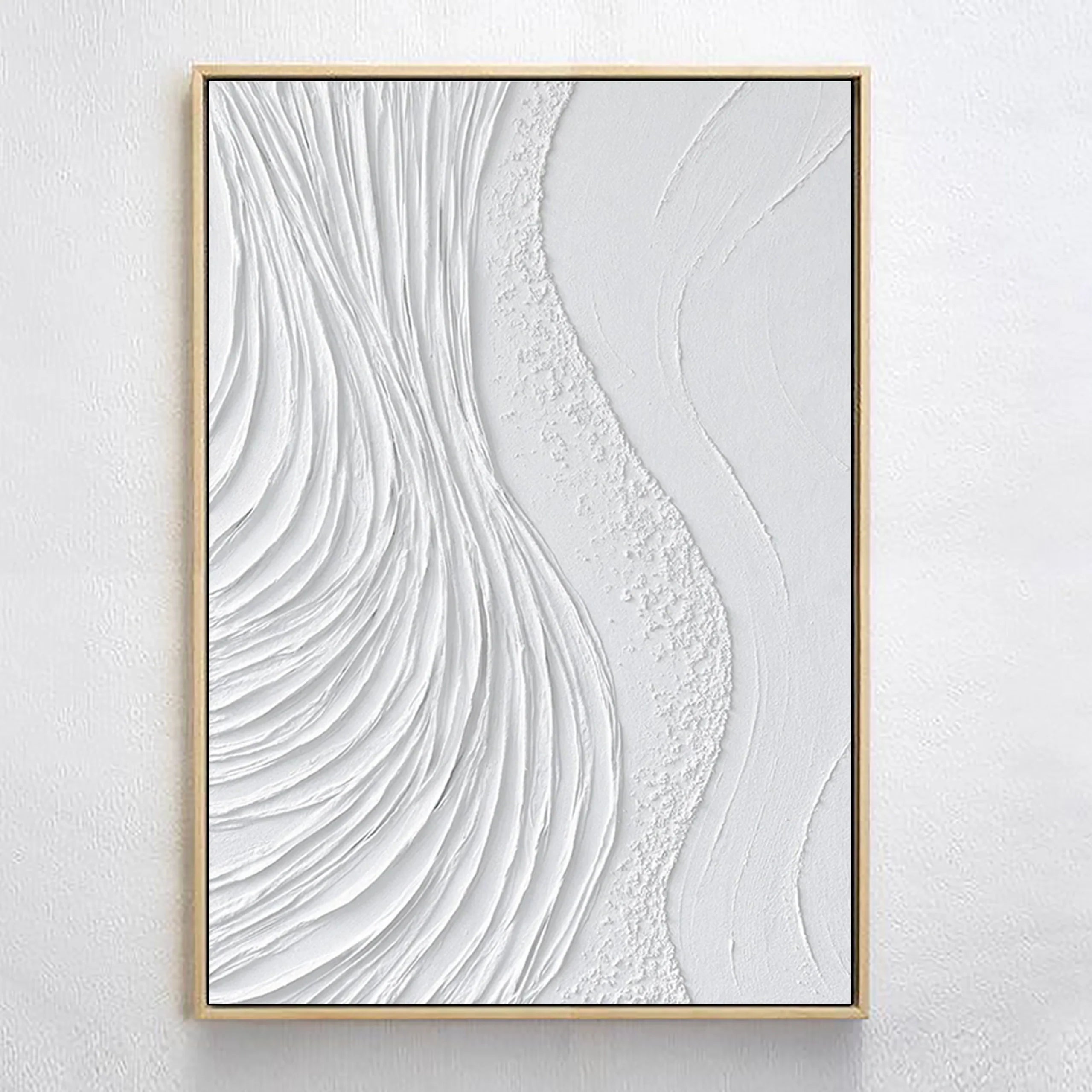 White Surf Minimalist Wall Art, Large Abstract Plaster Painting On Canvas