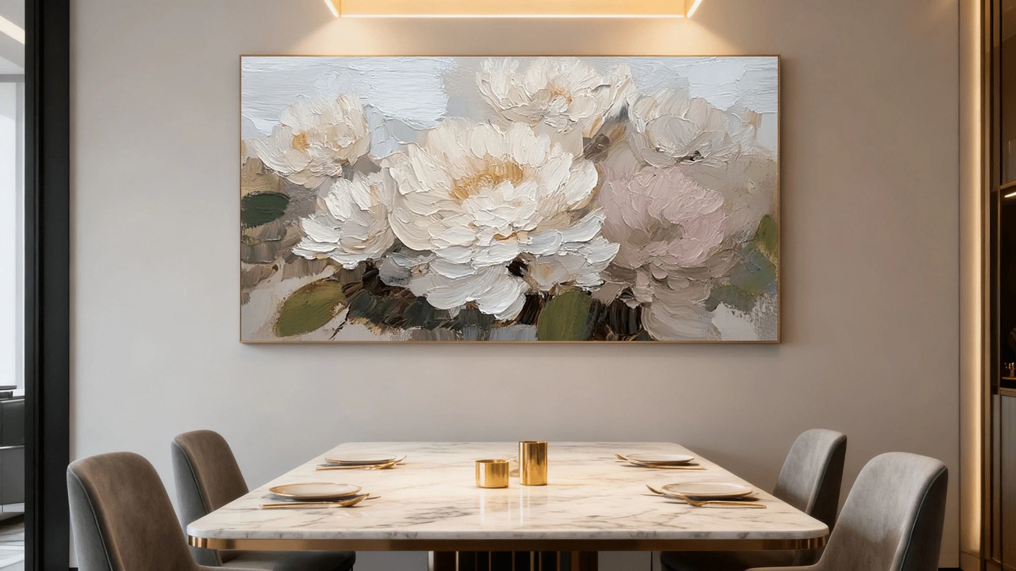 Textured White Peonies Oil Painting #FT767