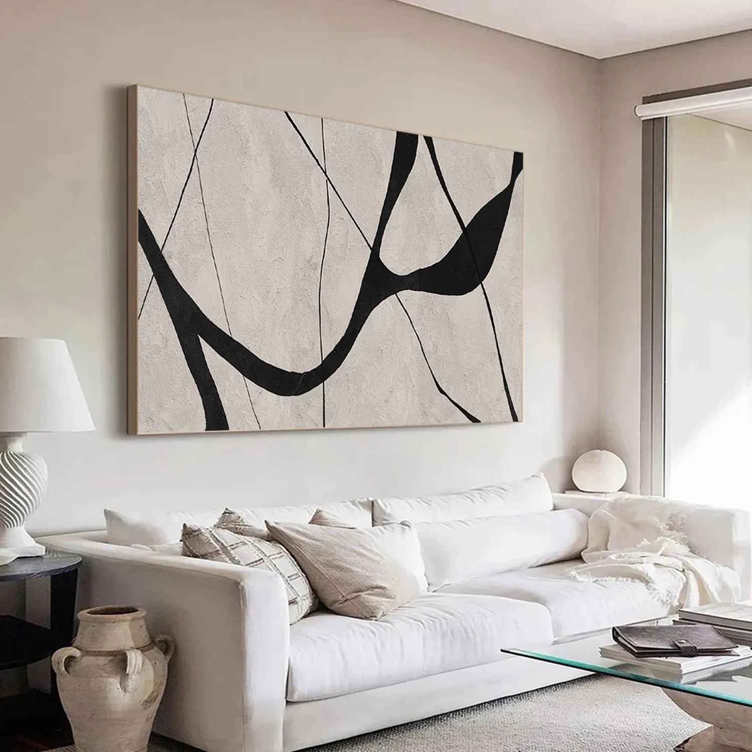 Beige & Black Abstract Textured Painting #WA461