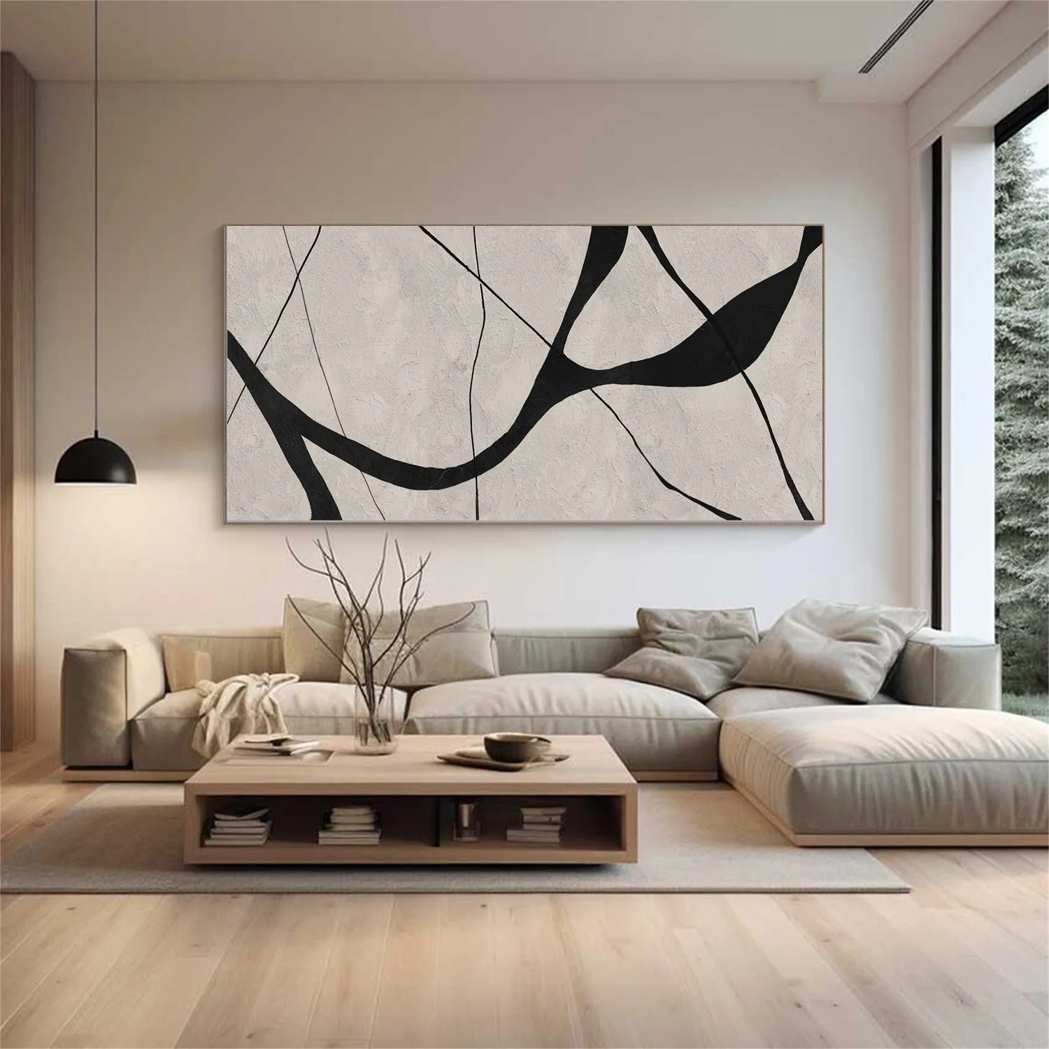 Beige & Black Abstract Textured Painting #WA461