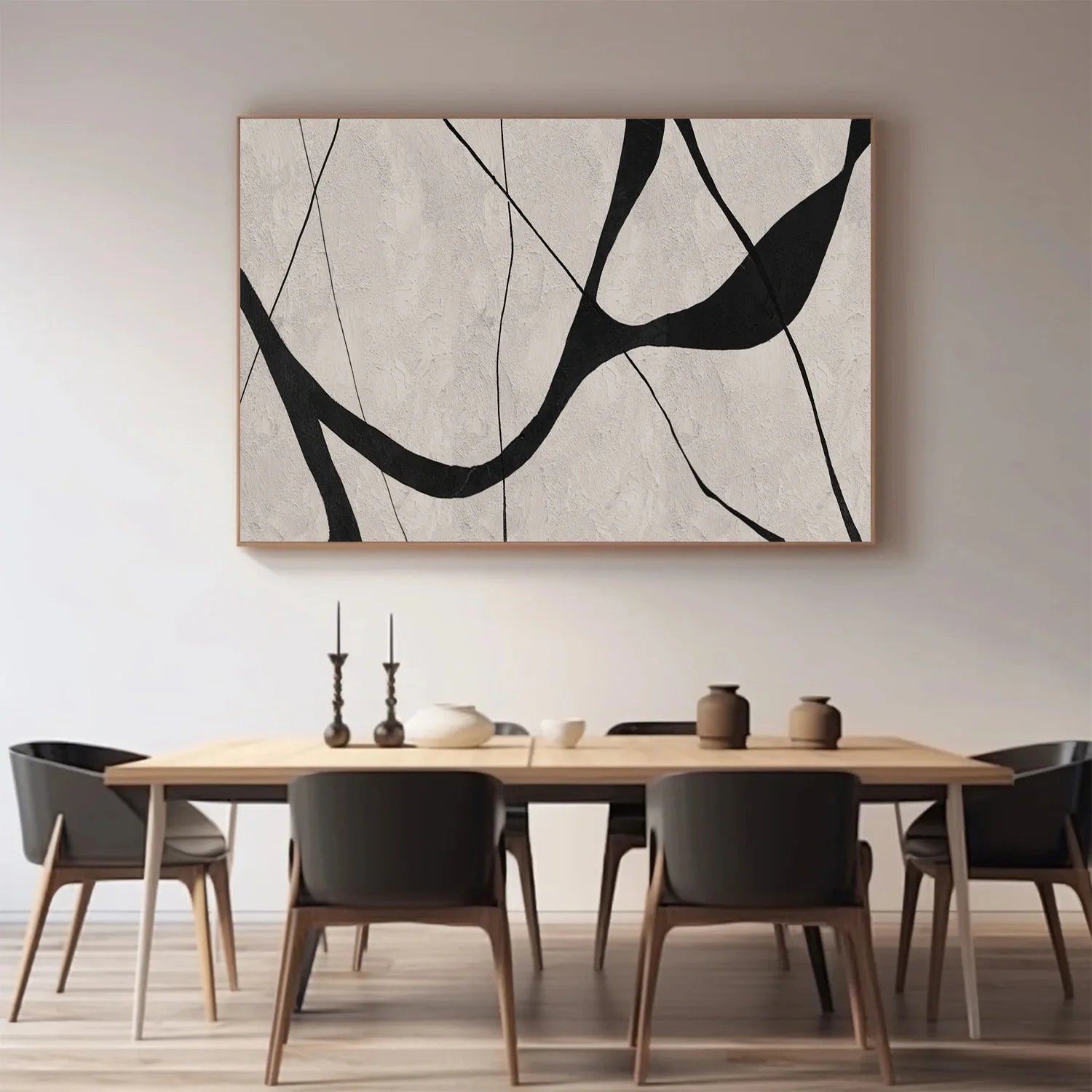 Beige & Black Abstract Textured Painting #WA461