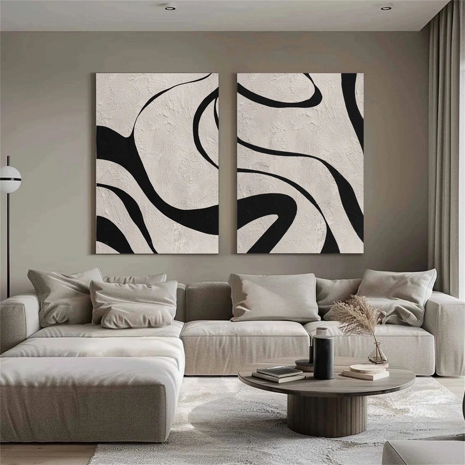 Beige & Black Abstract Textured Painting Set of 2 #WA463