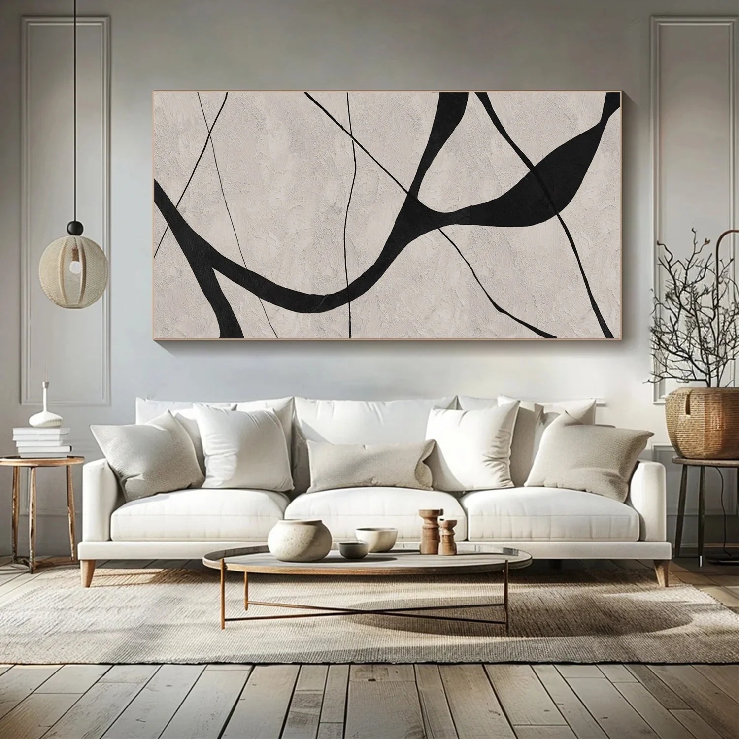 Beige & Black Abstract Textured Painting #WA461