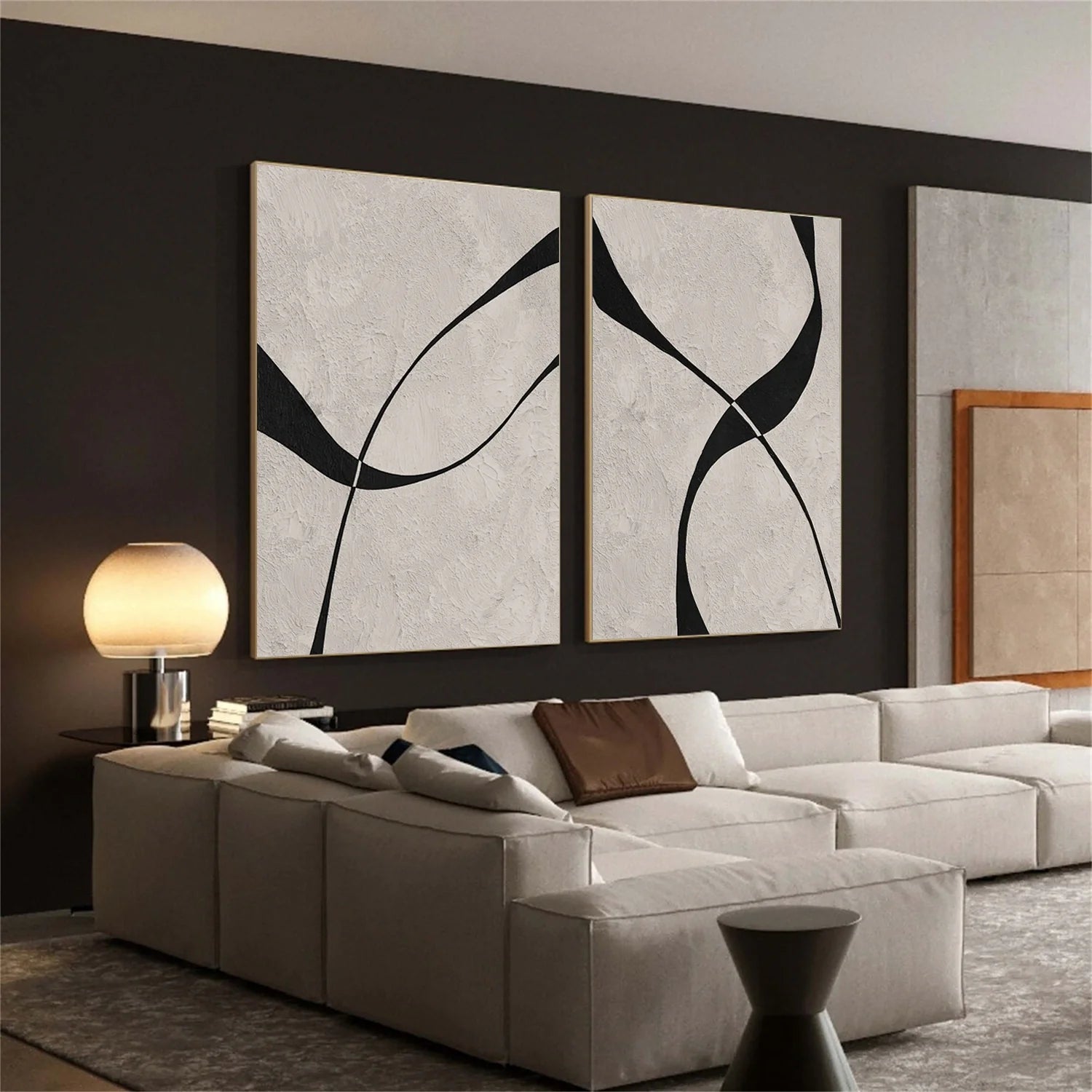 Beige & Black Abstract Textured Painting Set of 2 #WA464