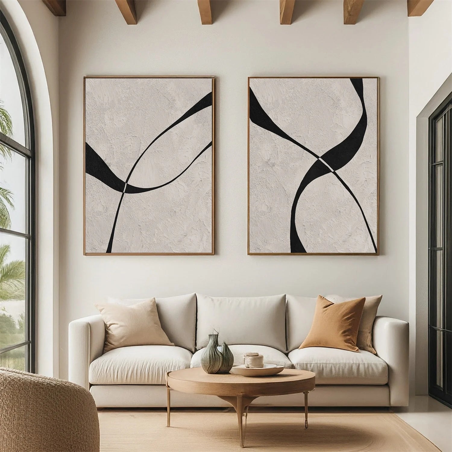 Beige & Black Abstract Textured Painting Set of 2 #WA464