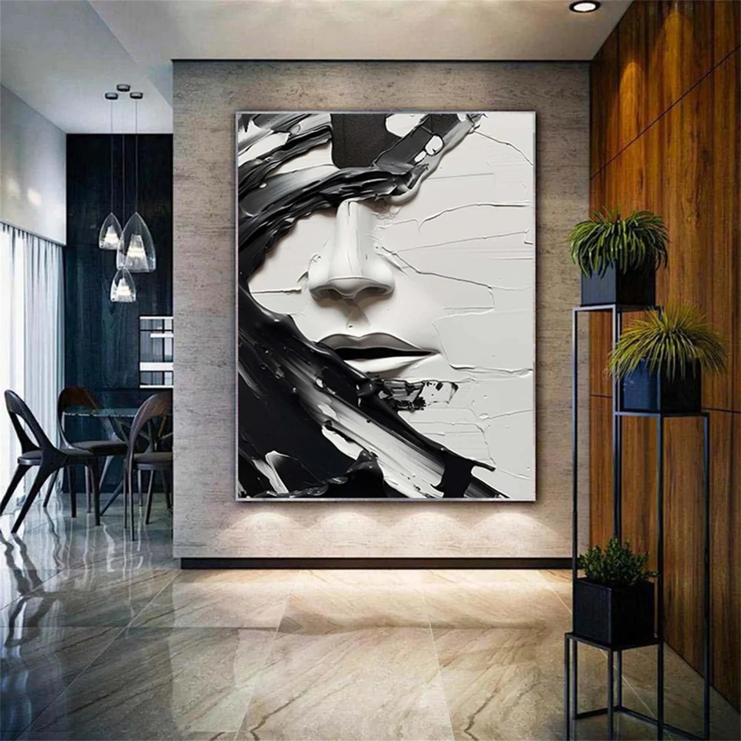 Abstract Portrait Black and White Painting #AB014